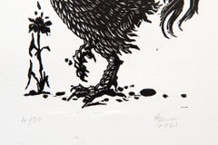 The Black Rooster, Petrus Amuthenu, Linoleum block print on paper
