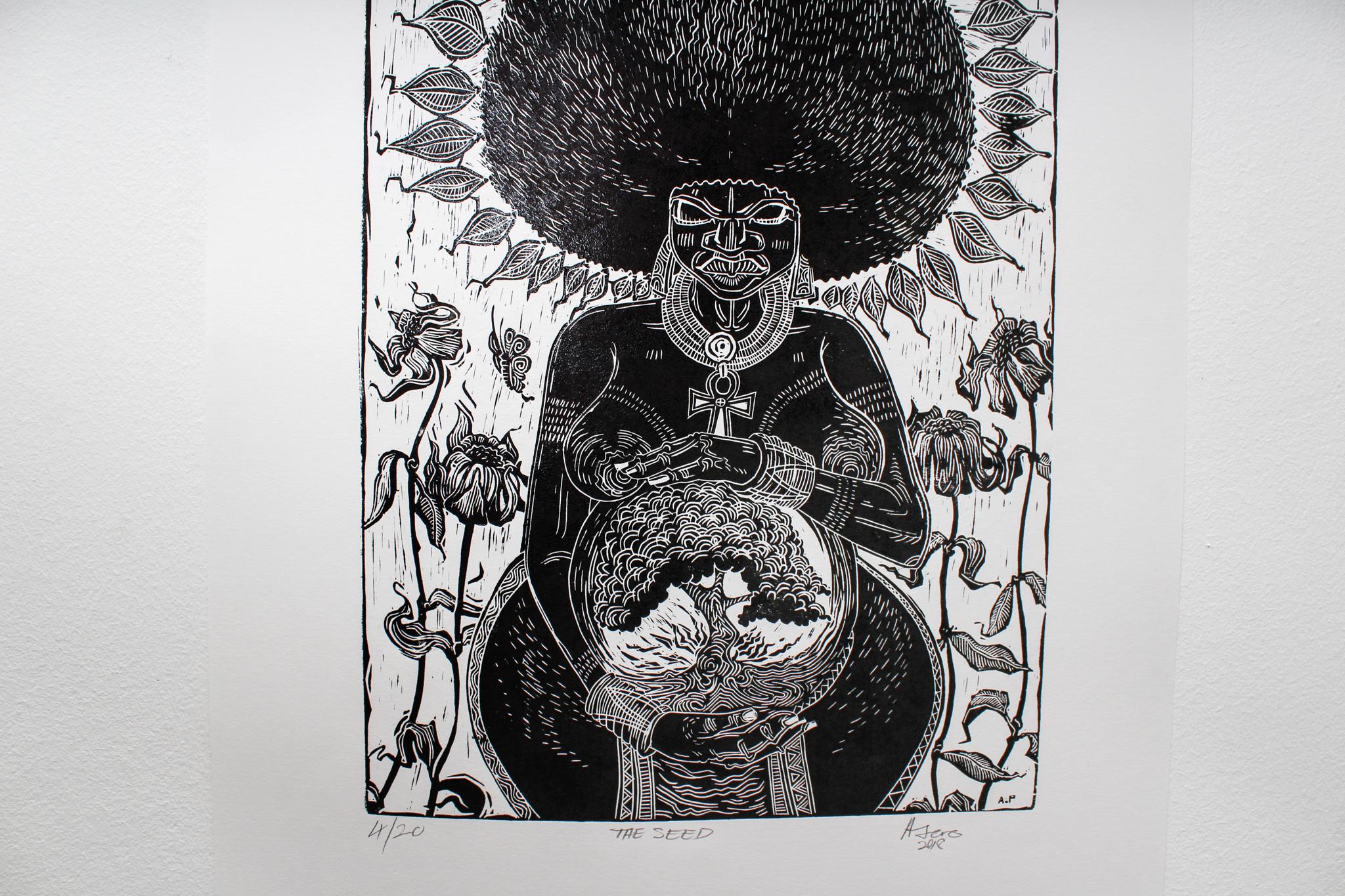 The Seed (edition of 20), Petrus Amuthenu, Linoleum block print on paper For Sale 4
