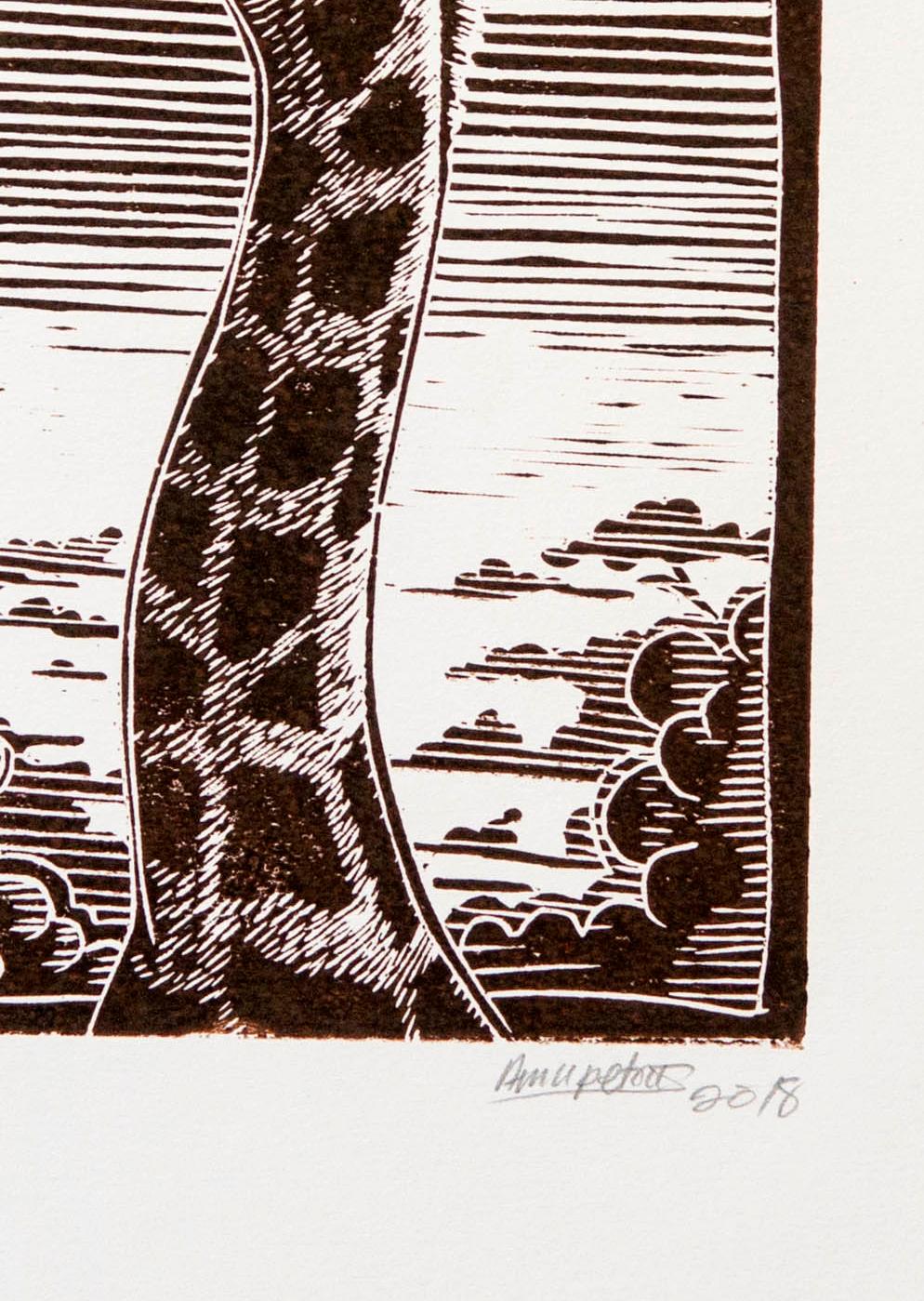 Sans titre (Giraffe), Petrus Amuthenu, impression de blocs de linoléum sur papier en vente 1