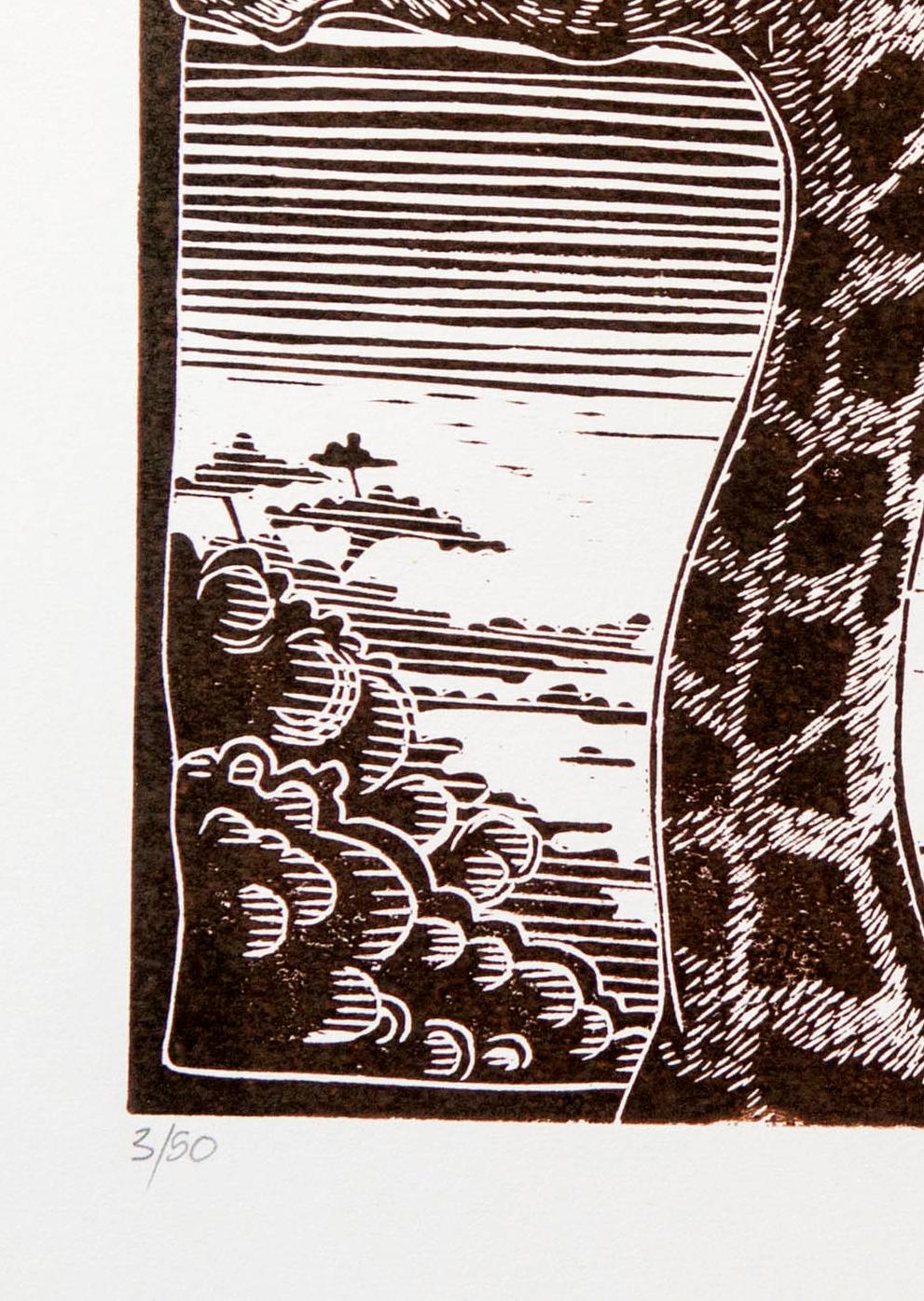 Sans titre (Giraffe), Petrus Amuthenu, impression de blocs de linoléum sur papier en vente 2
