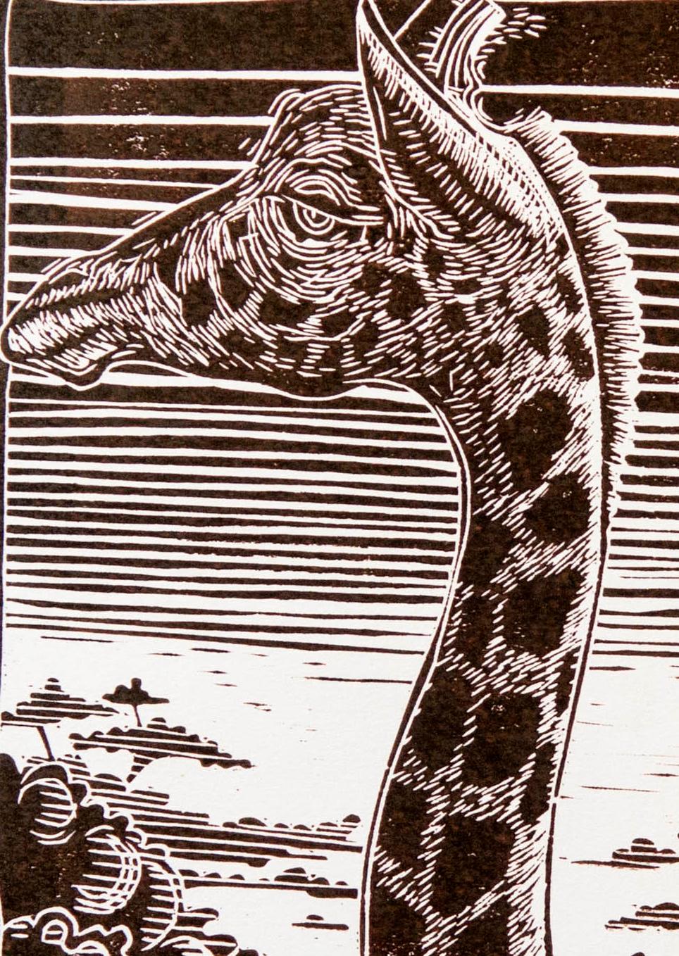 Sans titre (Giraffe), Petrus Amuthenu, impression de blocs de linoléum sur papier en vente 3