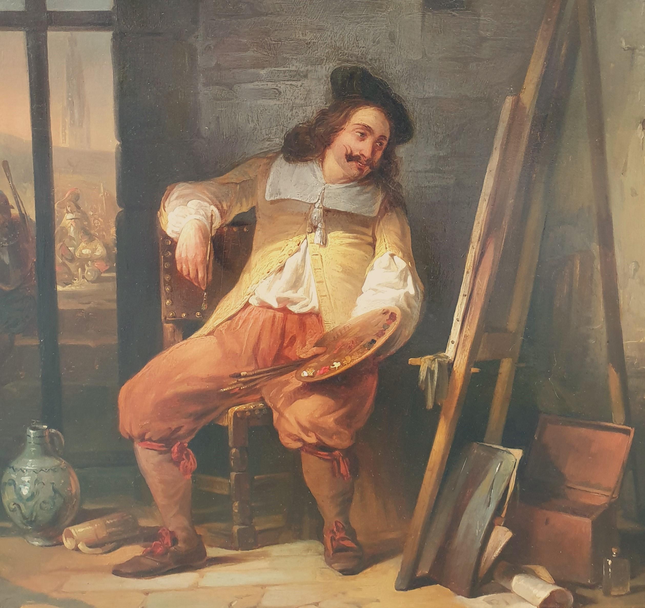 Petrus KREMER Peintre belge Peintre flamand Adriaen BROUWER en prison 19ème - Romantique Painting par Petrus Kremer