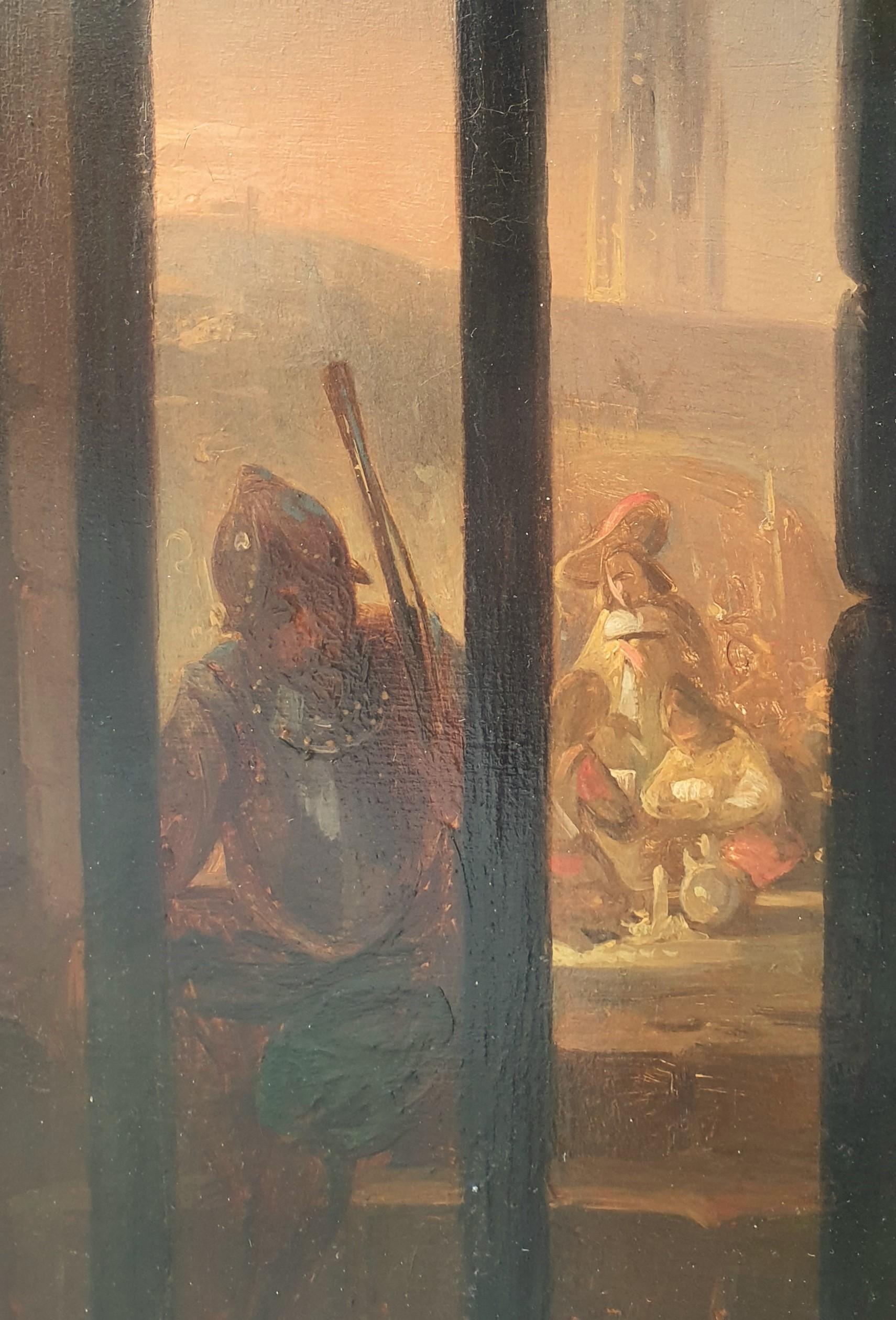 Petrus KREMER Peintre belge Peintre flamand Adriaen BROUWER en prison 19ème - Marron Interior Painting par Petrus Kremer