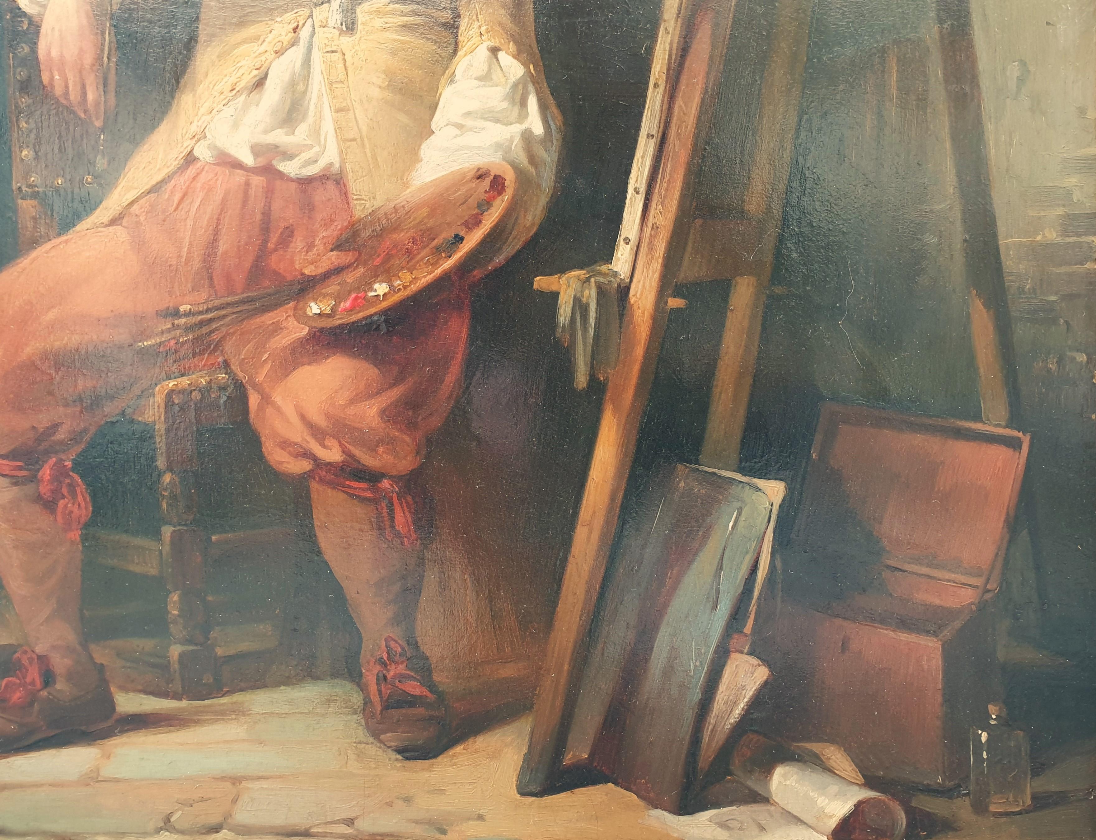 Petrus KREMER
Anvers, 1801 - Anvers, 1888
Huile sur panneau de bois
72 x 56,5 cm (85 x 72 cm avec cadre)
Ancienne étiquette au dos 
Magnifique cadre en bois sculpté et doré du début du 19e siècle

Petrus Kremer est un peintre belge né en 1801 à