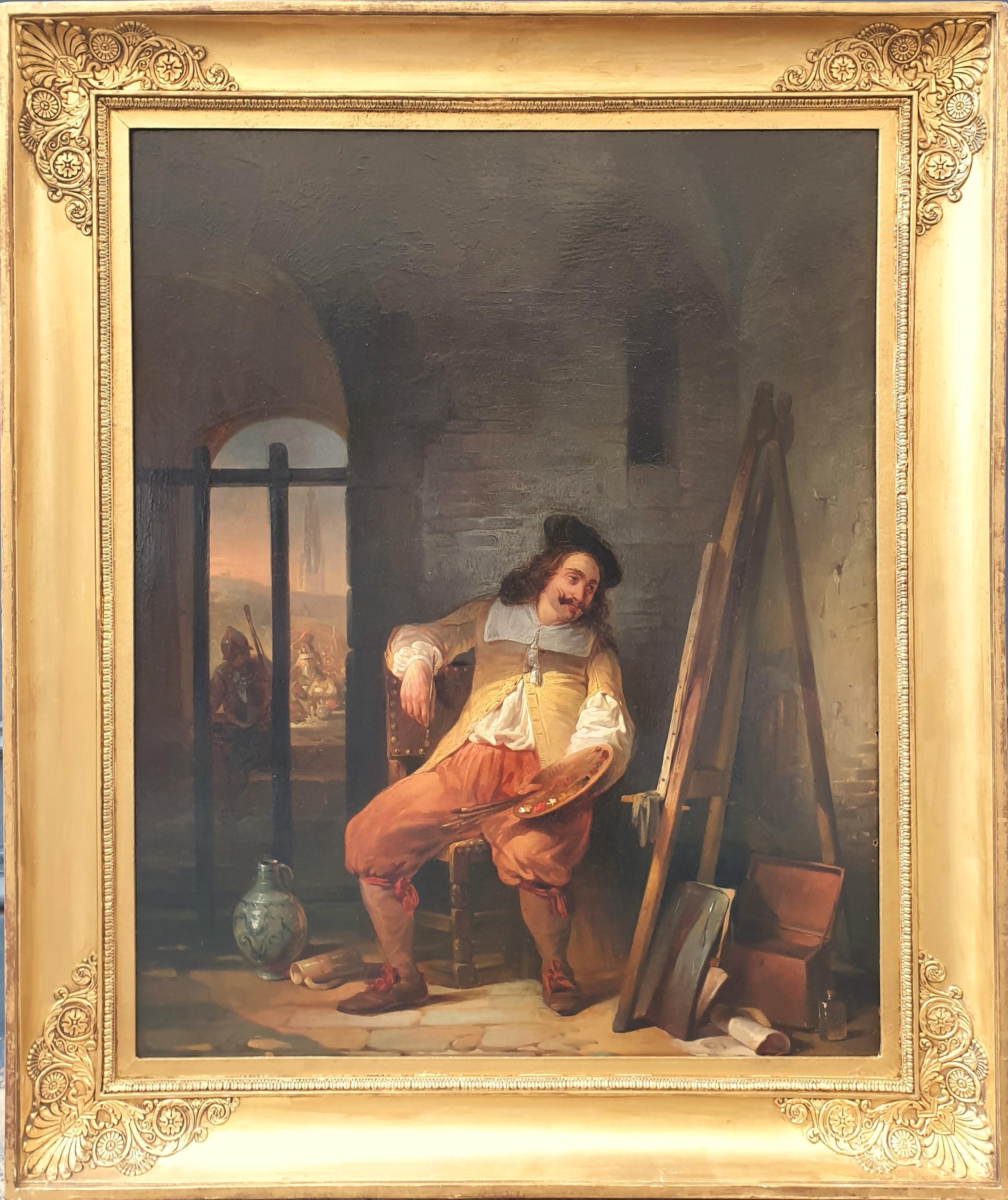 Petrus KREMER Peintre belge Peintre flamand Adriaen BROUWER en prison 19ème - Painting de Petrus Kremer