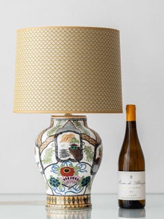 Lampada da tavolo in ceramica Chinoiserie dipinta a mano di Petrus Regout, 1880 circa, paralume nuovo