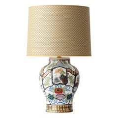 Petrus Regout Hand-Painted Chinoiserie Ceramic Table Lamp, c. 1880s, New Shade