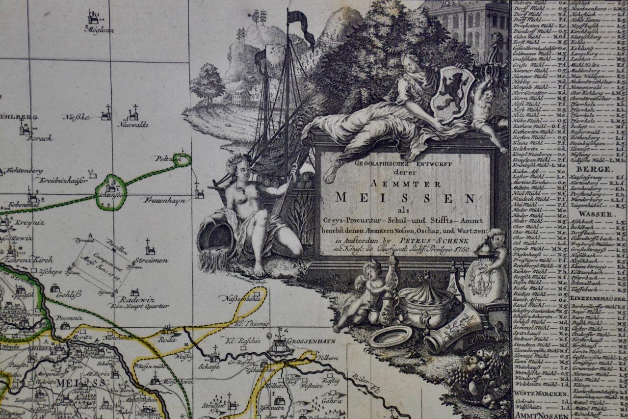 Meissen, Deutschland: Eine große gerahmte Karte des 18. Jahrhunderts von Petrus Schenk (Alte Meister), Print, von Petrus Schenk the Younger