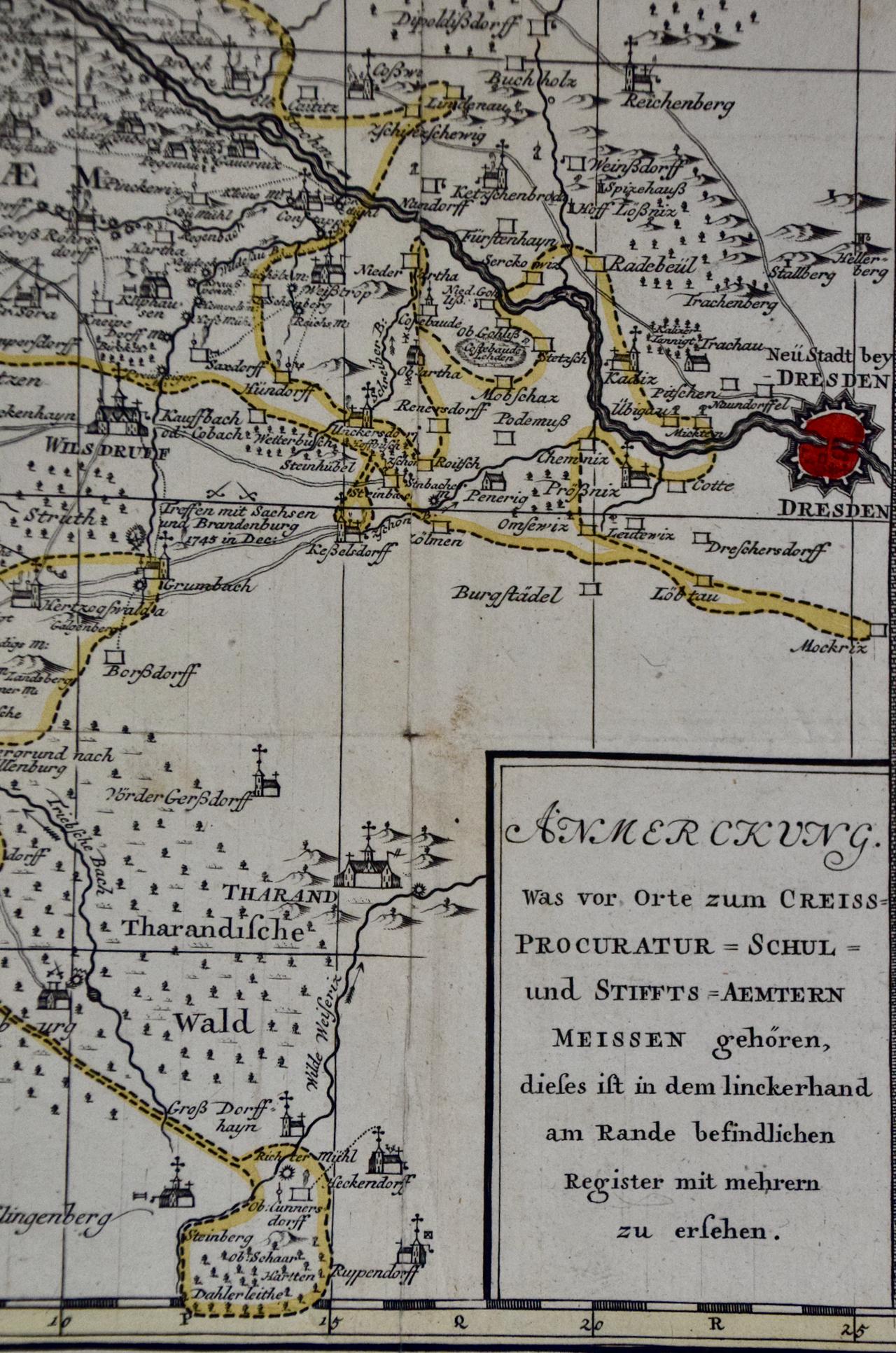 Meissen, Deutschland: Eine große gerahmte Karte des 18. Jahrhunderts von Petrus Schenk (Grau), Landscape Print, von Petrus Schenk the Younger