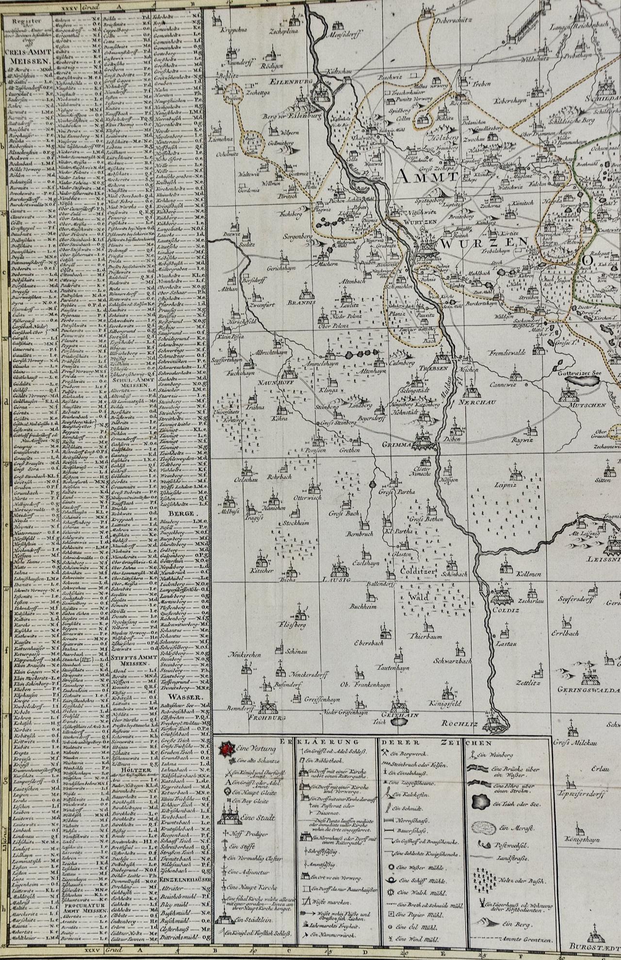 Meissen, Germania: una grande mappa del XVIII secolo incorniciata di Petrus Schenk - Landscape Print Grigio di Petrus Schenk the Younger