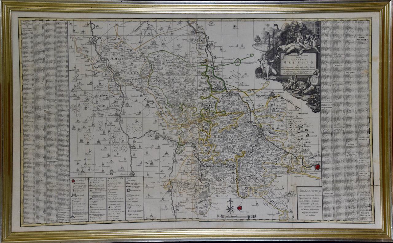 Meissen, Germany : A Large Framed 18th Century Map by Petrus Schenk