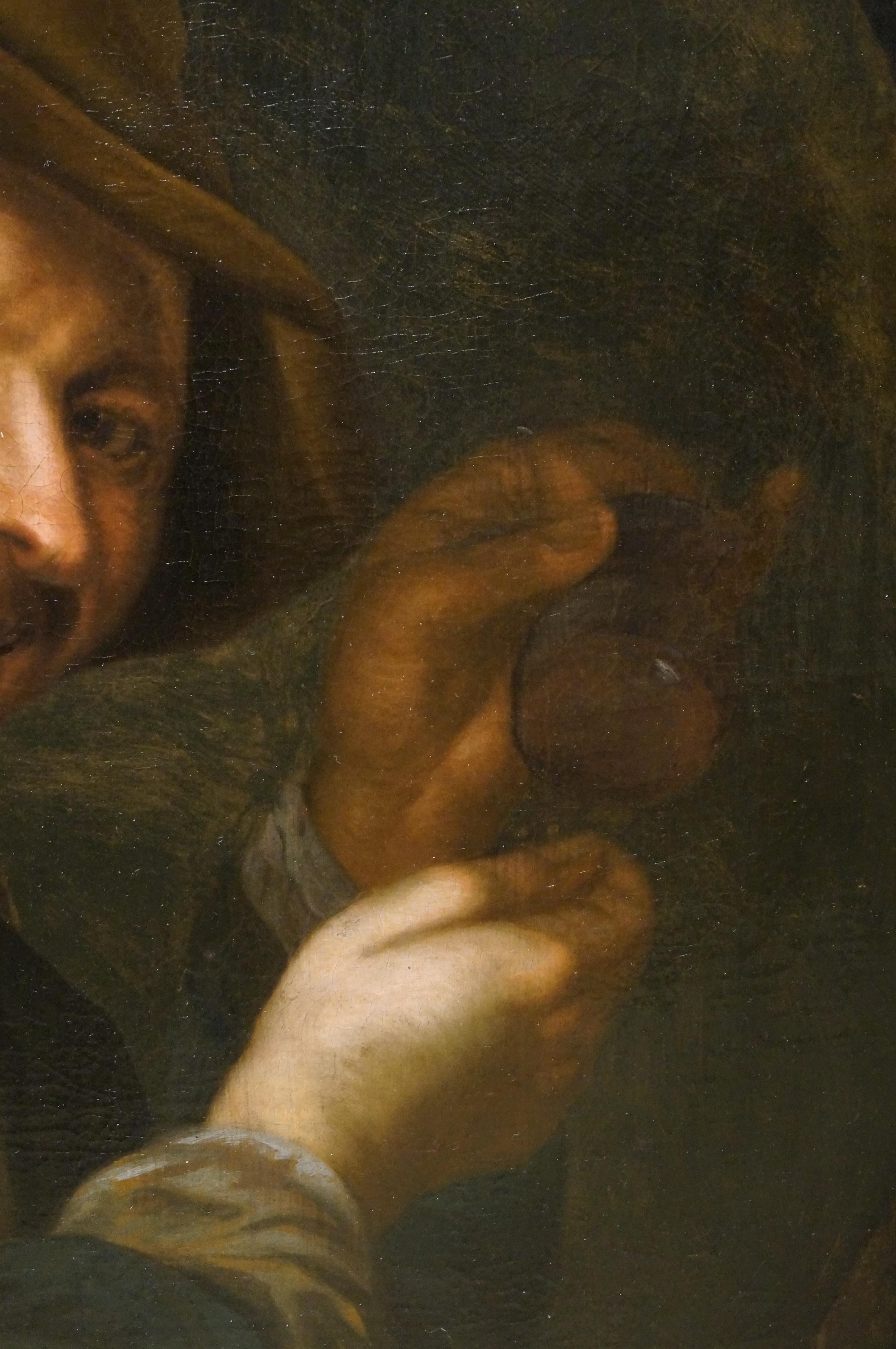Antique oil paining, A laughing man with an upturned glass, Dutch golden age For Sale 3