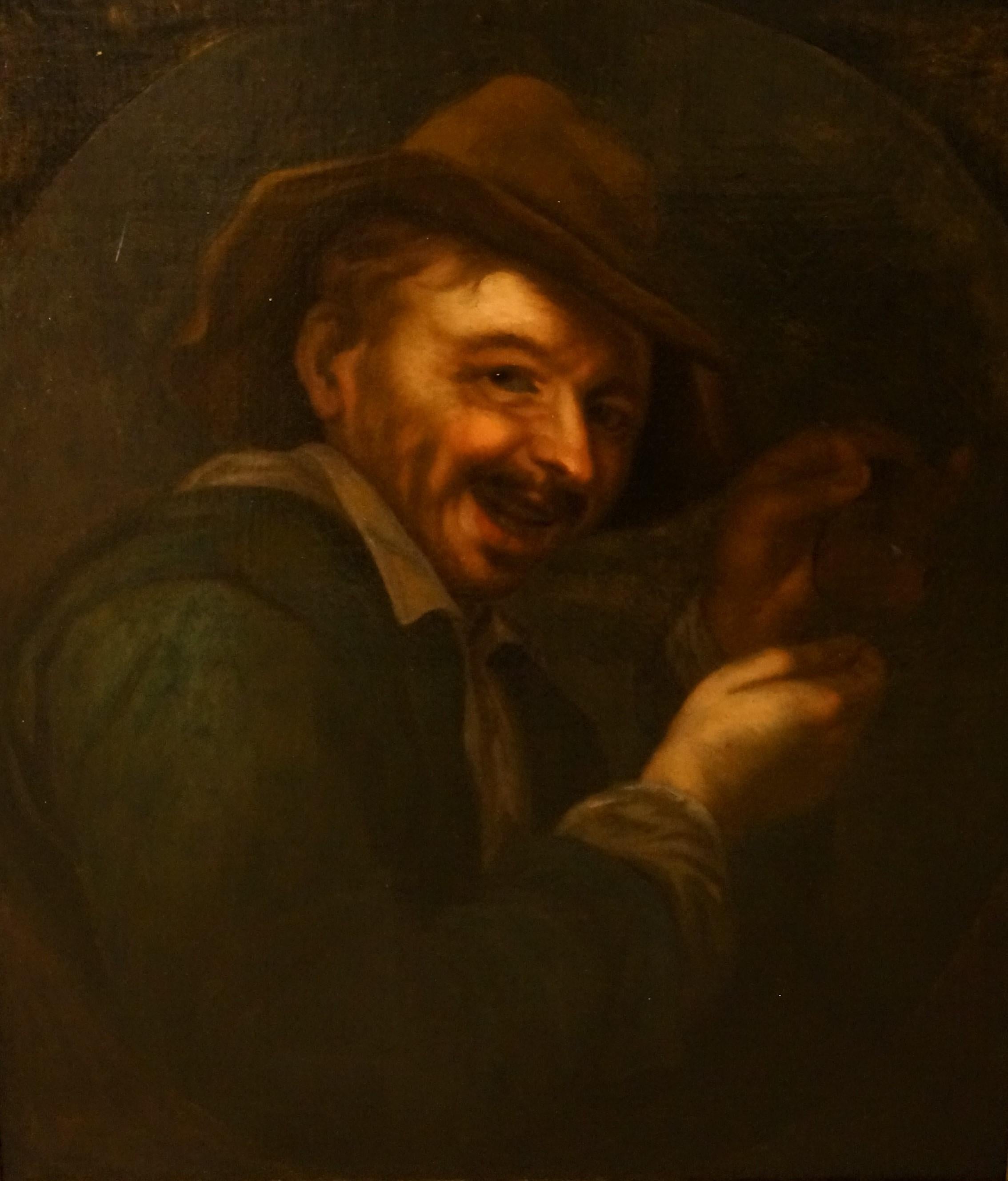 Antique oil paining, A laughing man with an upturned glass, Dutch golden age For Sale 8