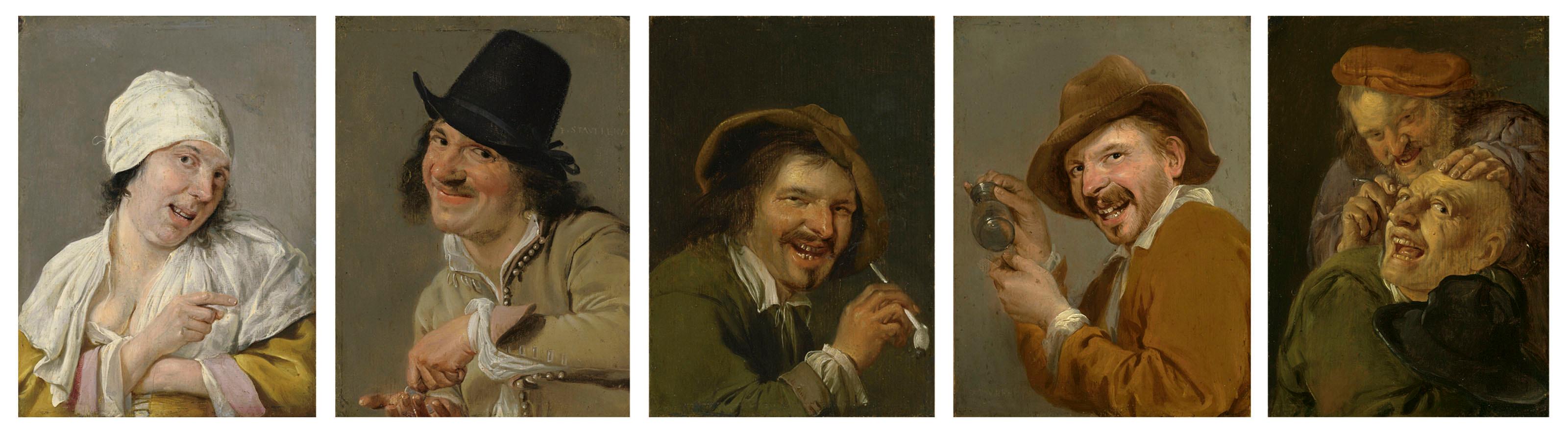 Antique oil paining, A laughing man with an upturned glass, Dutch golden age For Sale 12