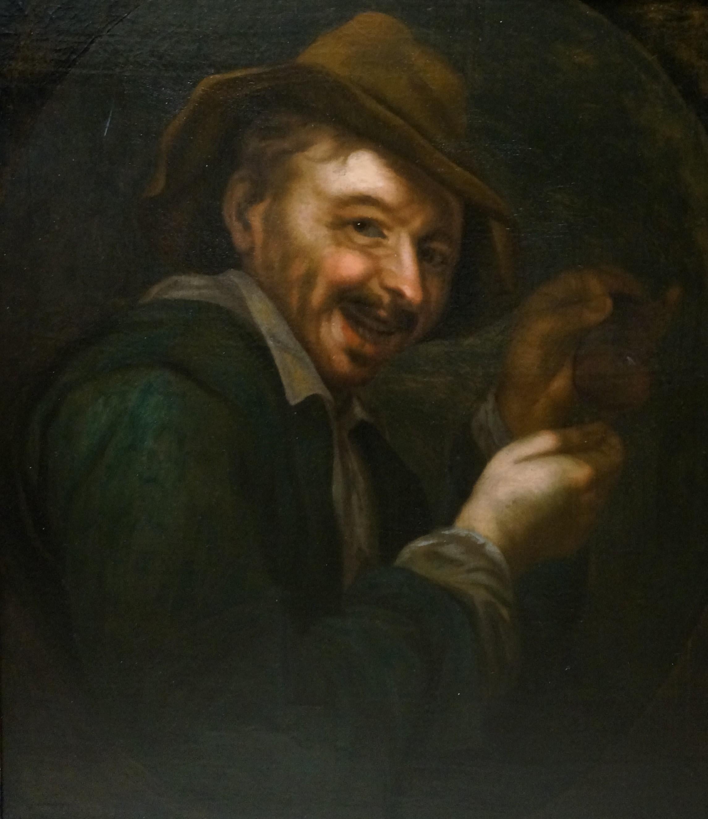 Antique oil paining, A laughing man with an upturned glass, Dutch golden age - Old Masters Painting by Petrus Staverenus