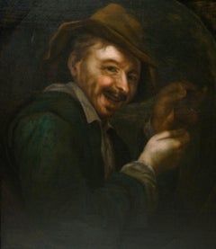 Antique oil paining, A laughing man with an upturned glass, Dutch golden age