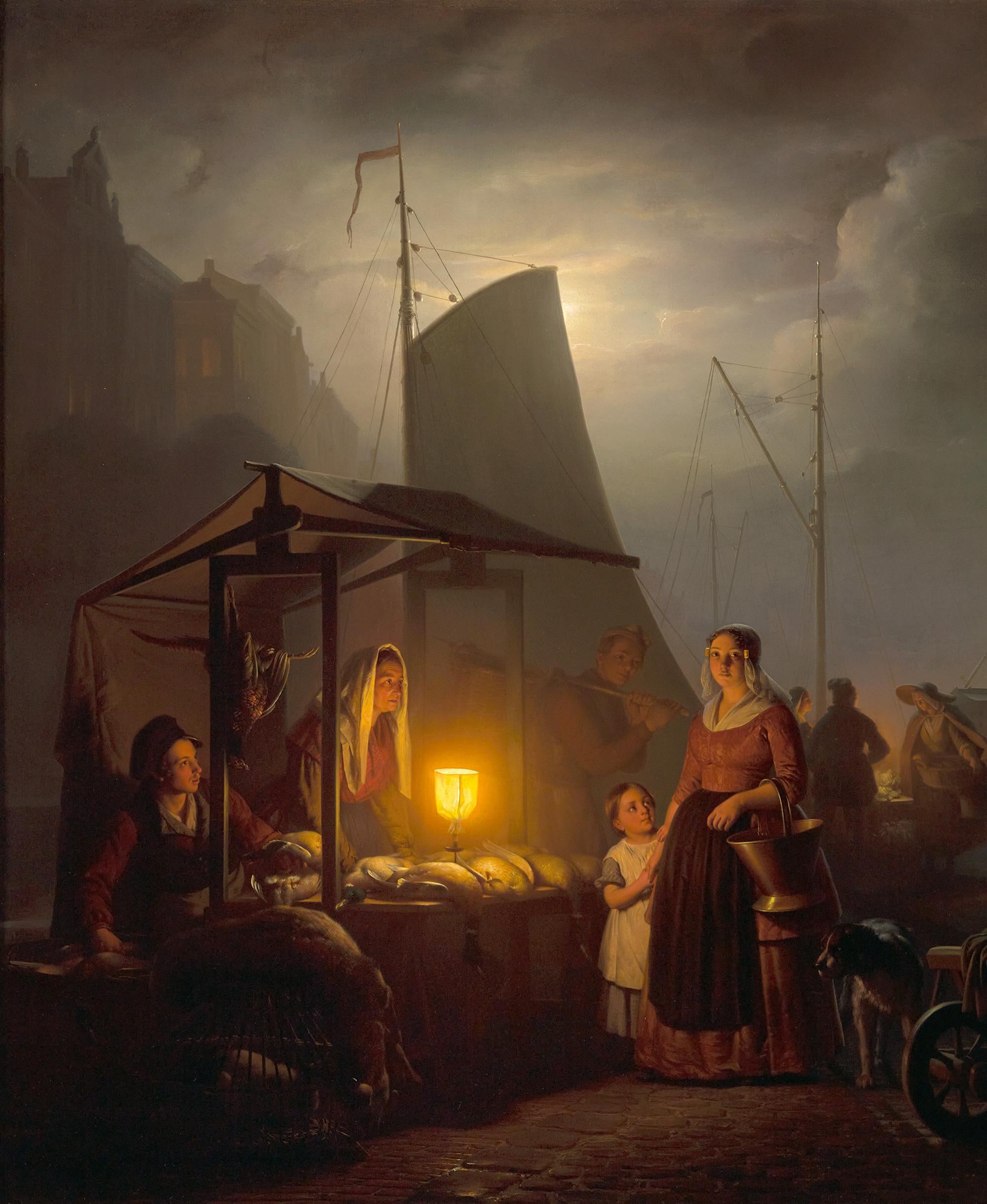 Un mercato a lume di candela di Petrus van Schendel - Painting Accademia di Petrus Van Schendel
