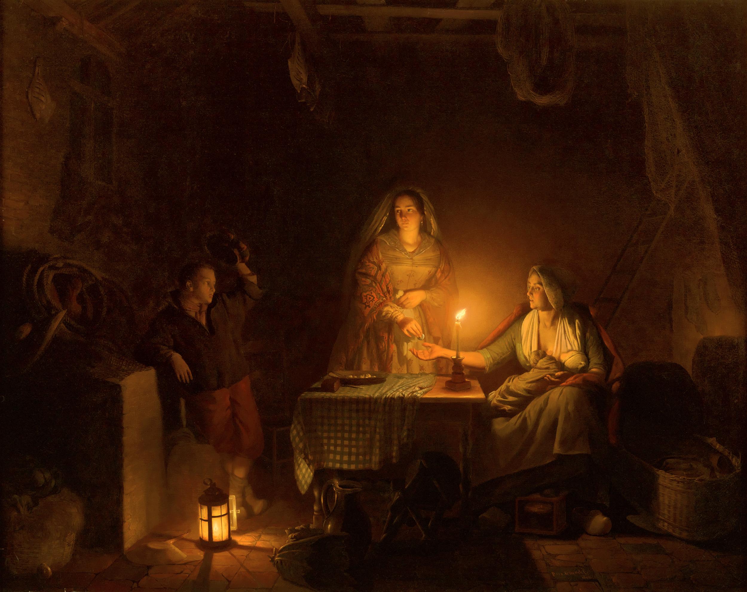 Petrus van Schendel
1806-1870  Belgian 

By Candlelight 

Signed and dated “P.van Schendel / 1842” (lower right)
Oil on canvas 

This dynamic painting by Petrus van Schendel showcases the artist's signature mastery of chiaroscuro in his evocative