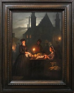 The Night Market - 19th Century Dutch Oil Painting Midnight Nocturne Old Master