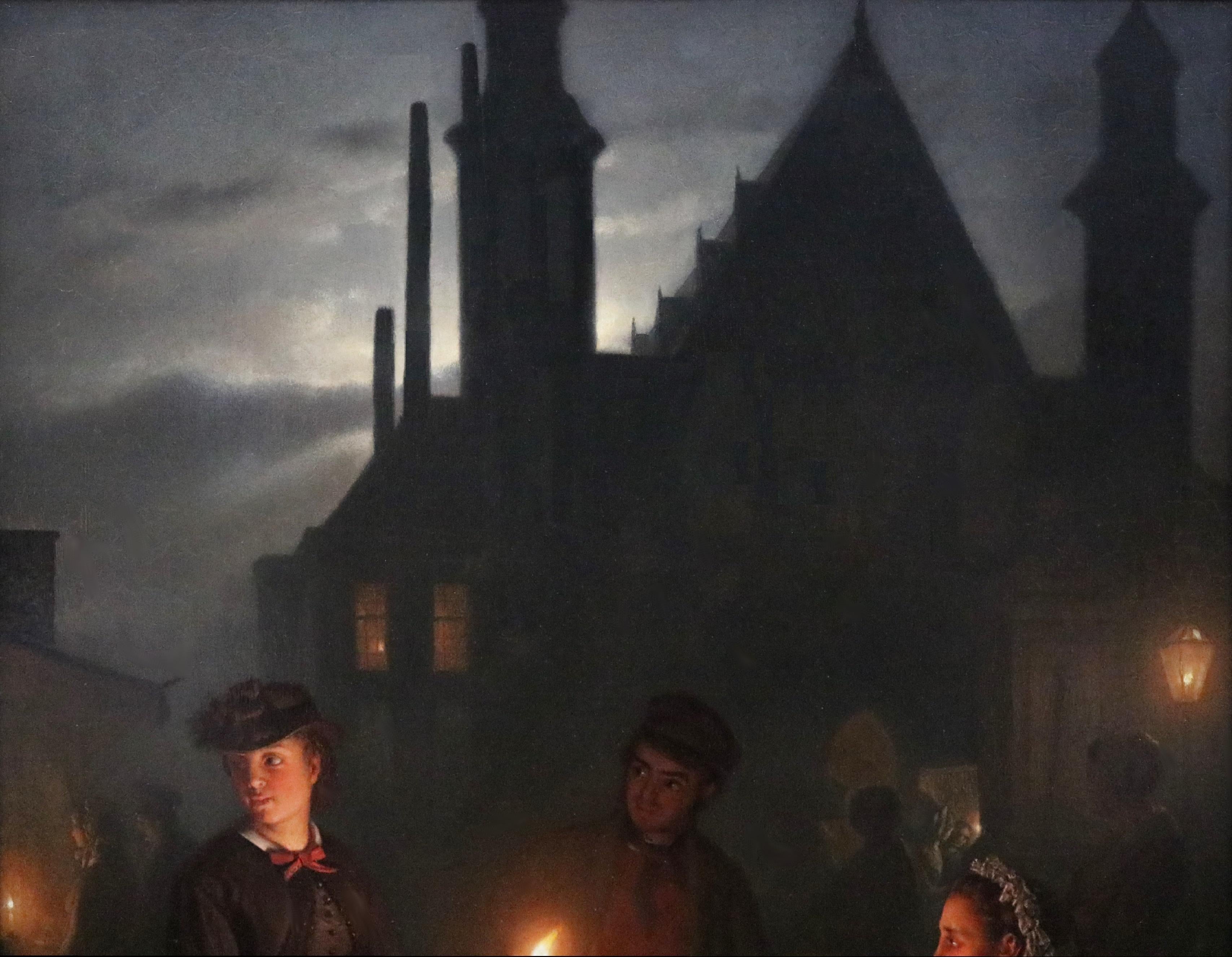 The Night Market - 19th Century Dutch Oil Painting Old Master Midnight Nocturne 1