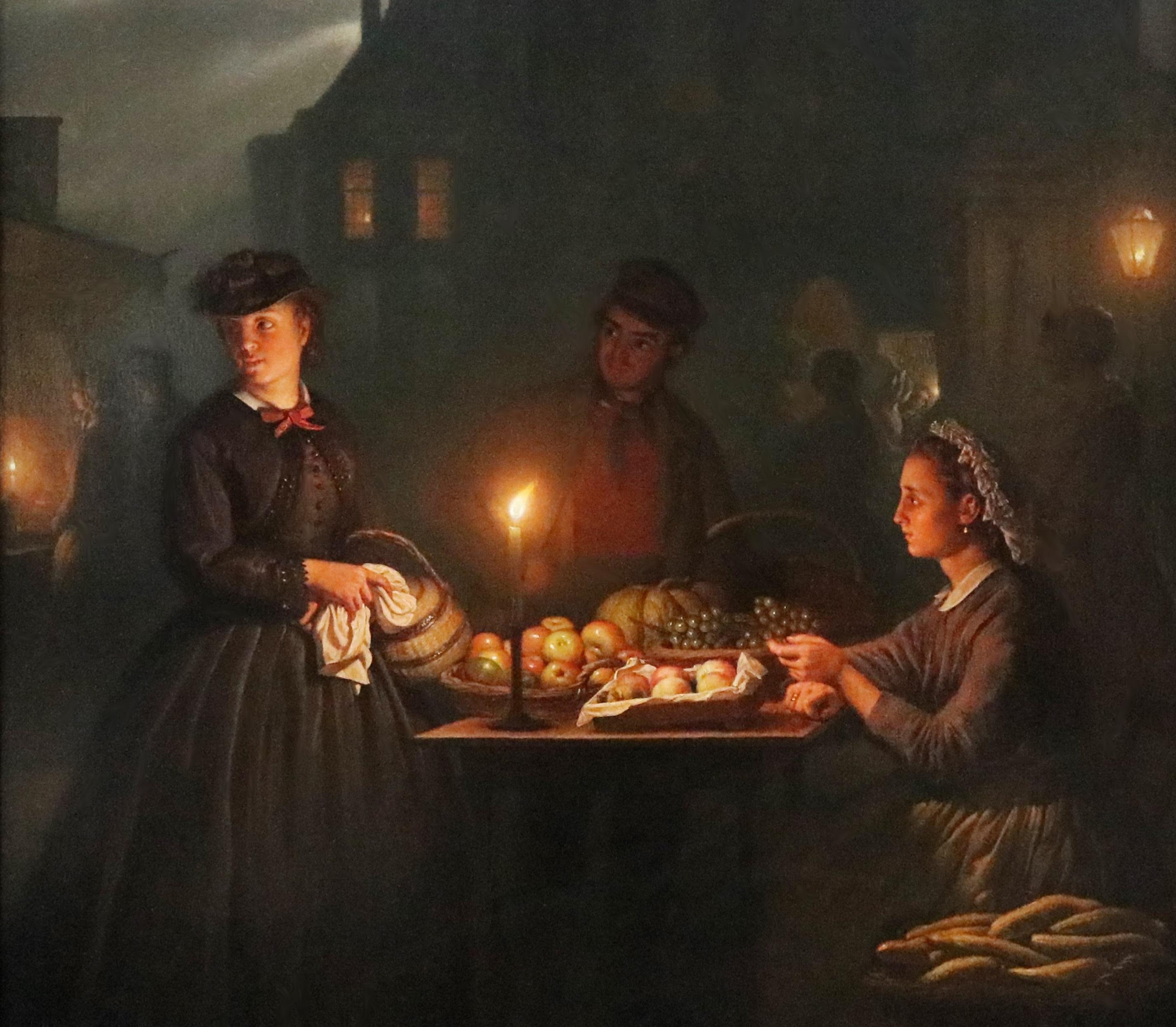The Night Market - 19th Century Dutch Oil Painting Old Master Midnight Nocturne 2