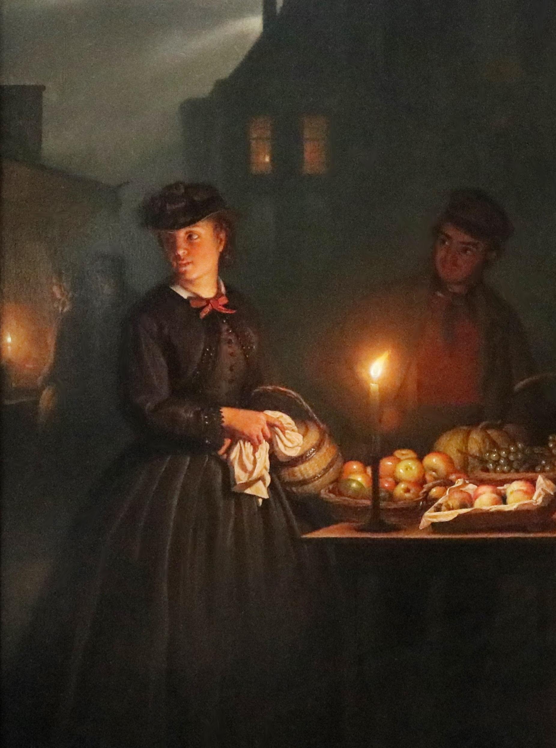 The Night Market - 19th Century Dutch Oil Painting Old Master Midnight Nocturne 3