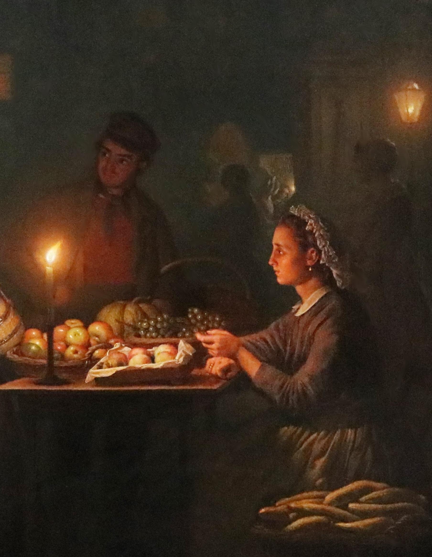 The Night Market - 19th Century Dutch Oil Painting Old Master Midnight Nocturne 4