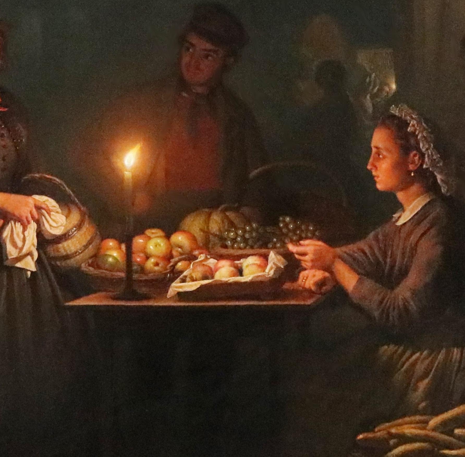 The Night Market - 19th Century Dutch Oil Painting Old Master Midnight Nocturne 5