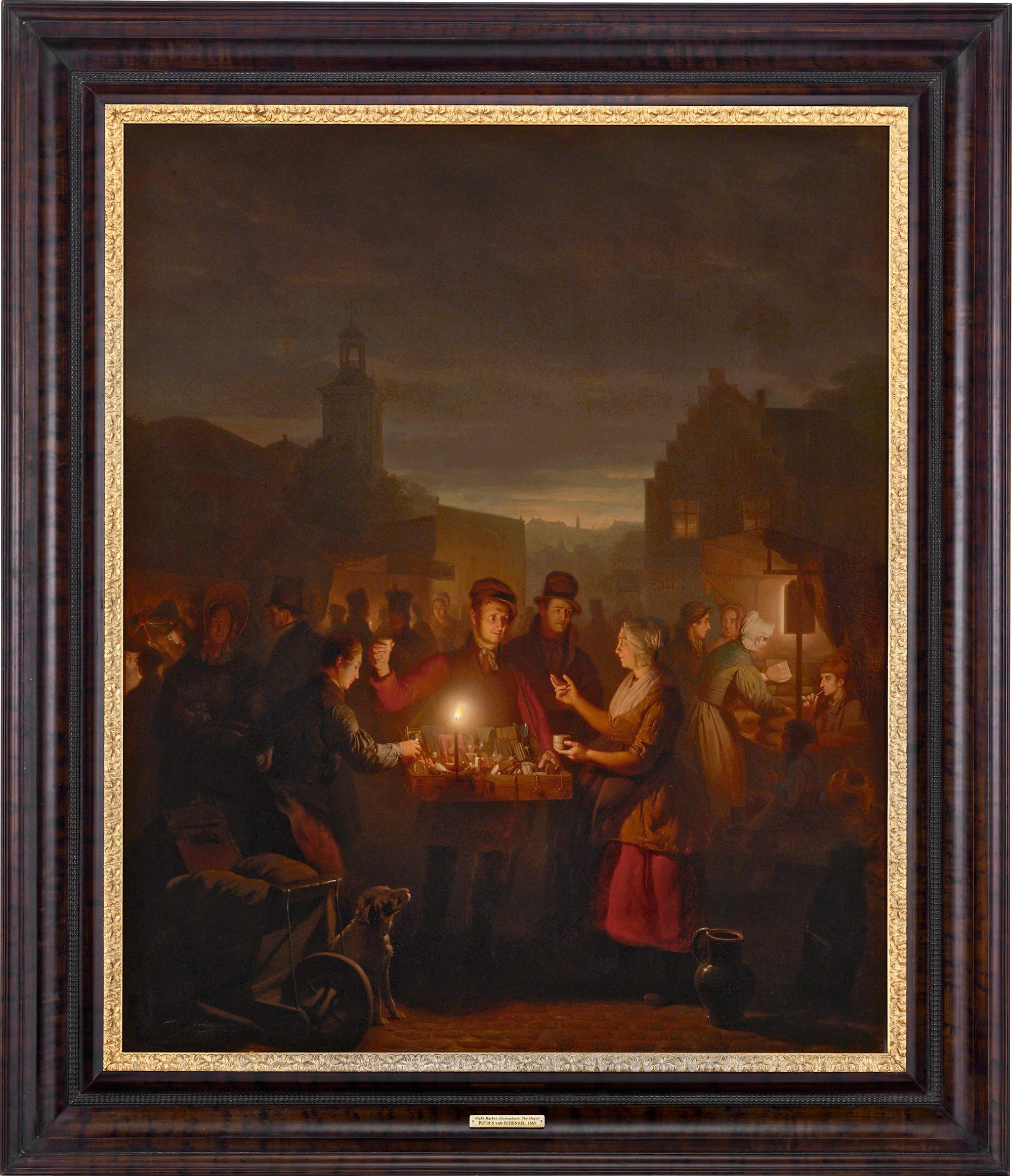 The Noordermarkt by Night - Painting by Petrus Van Schendel