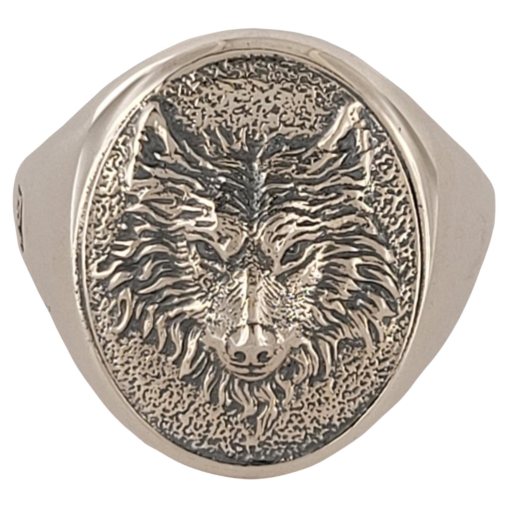 Petrvs Wolf Signet Ring Sterling Silver, 21.5mm
