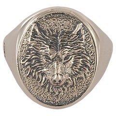 Petrvs Wolf Signet Ring Sterling Silver, 21.5mm
