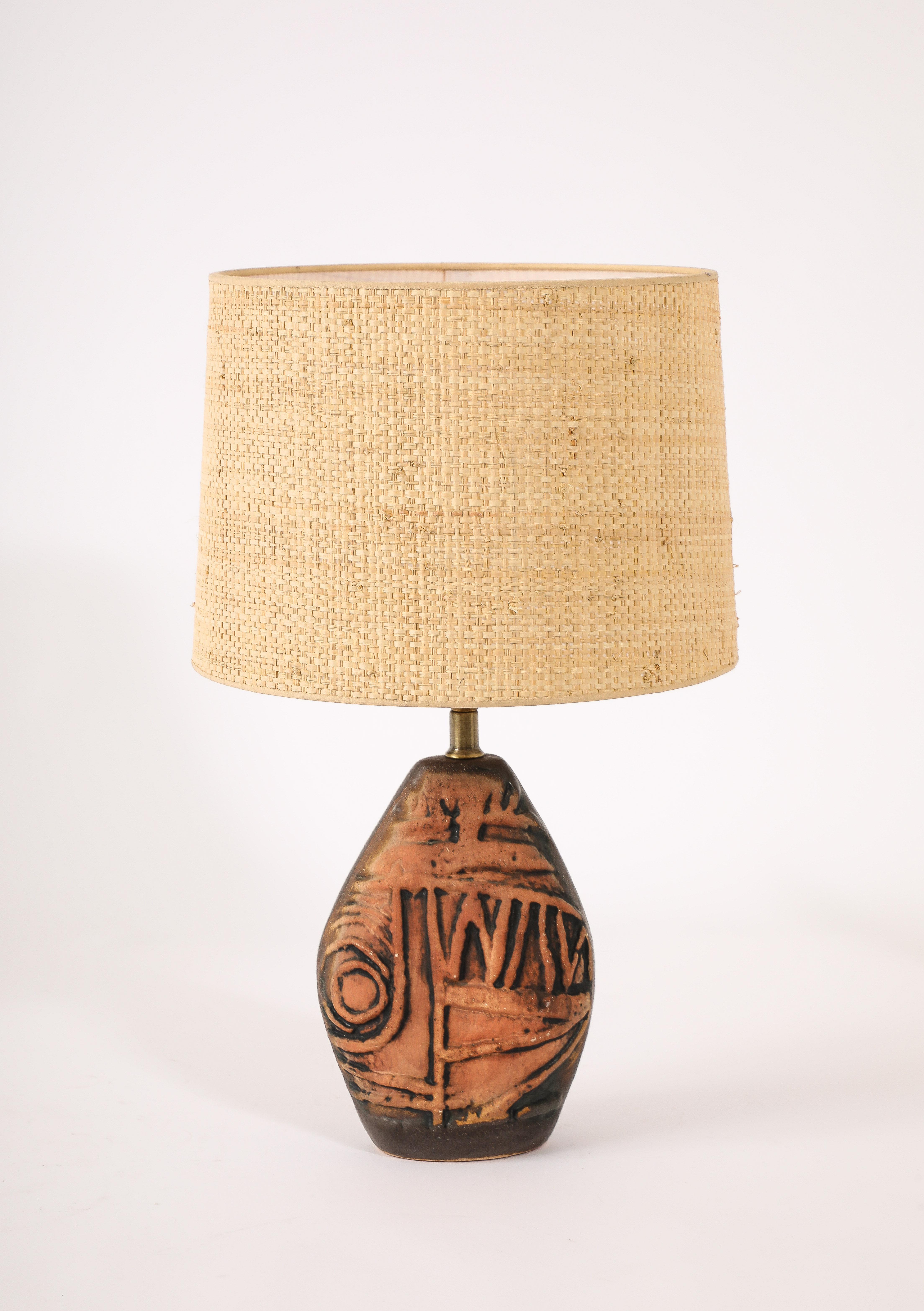 Petter Ellery Earth Tone Ceramic Table Lamps, UK 1960's In Good Condition For Sale In New York, NY