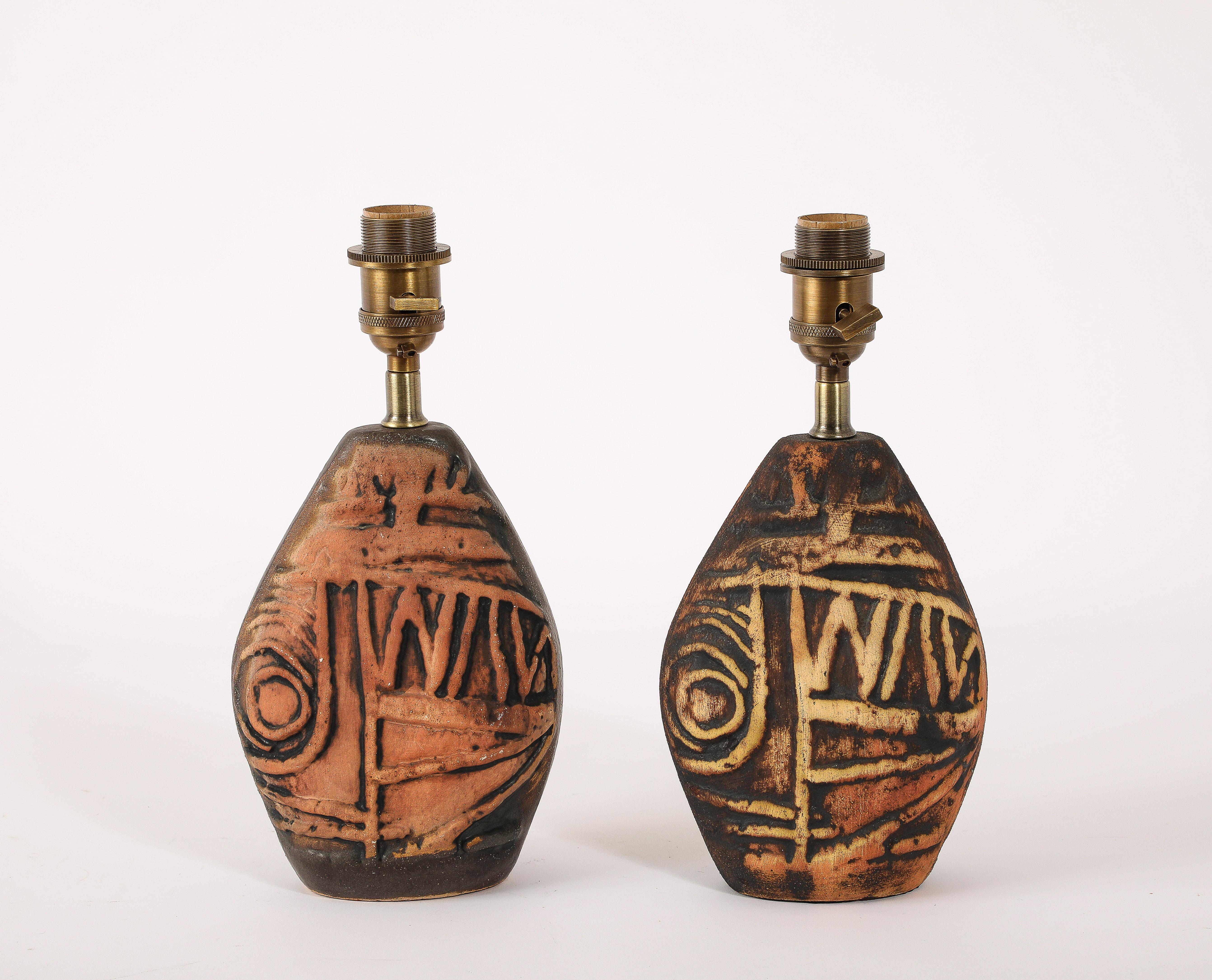Petter Ellery Earth Tone Ceramic Table Lamps, UK 1960's For Sale 1