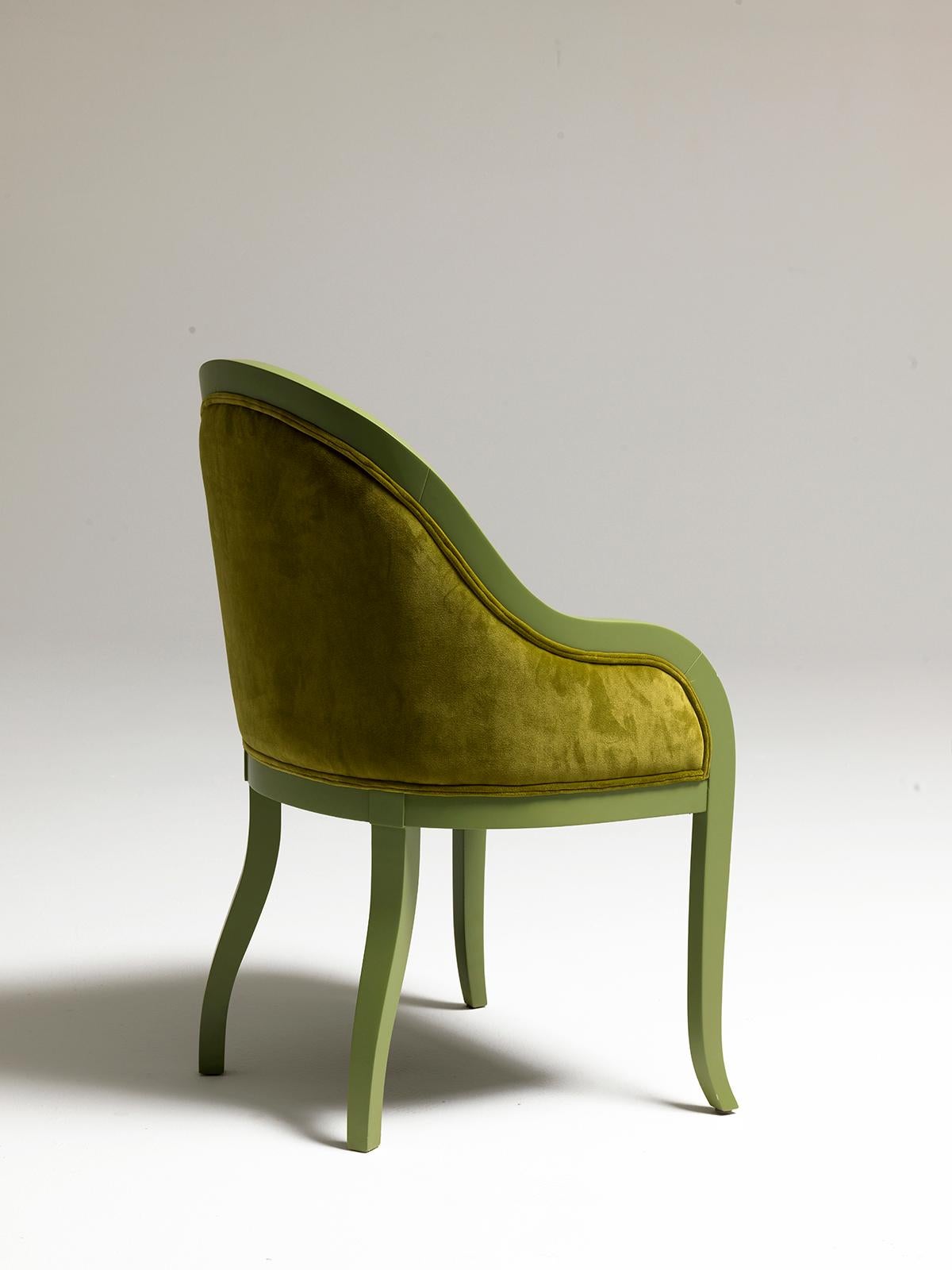 Modern Petunia Armchair in Green Lacquered Wood and Velvet Upholstery by Aldo Cibic