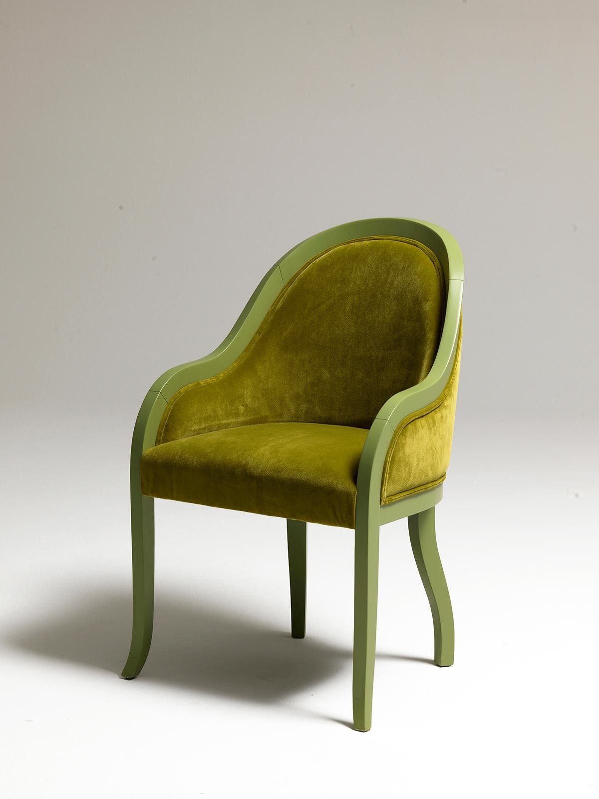 Italian Petunia Armchair in Green Lacquered Wood and Velvet Upholstery by Aldo Cibic