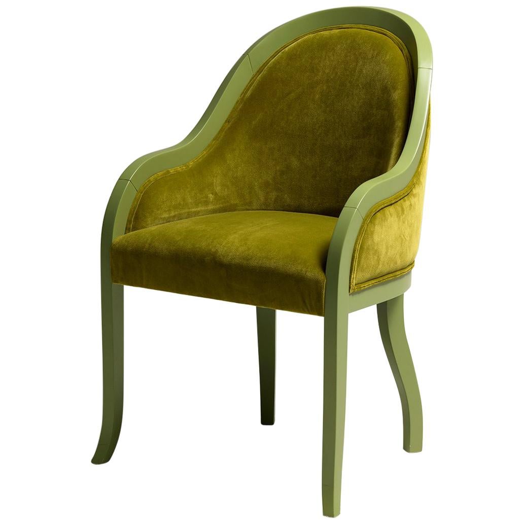 Petunia Armchair in Green Lacquered Wood and Velvet Upholstery by Aldo Cibic