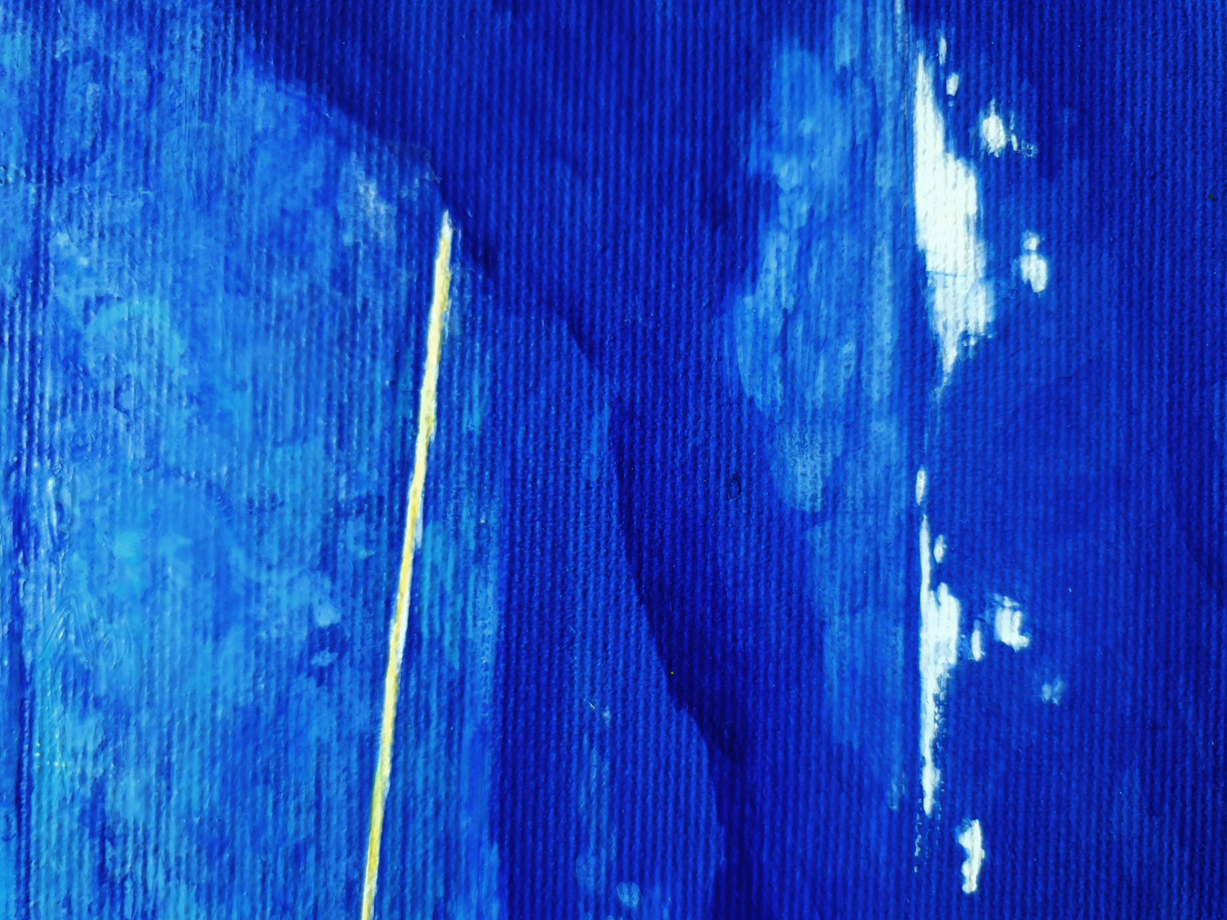 Awakening - Peinture technique mixte couleurs bleu, blanc et jaune  - Painting de Petya Deneva