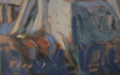 Paris In Clouds - Oil Painting Colors White Yellow Blue Brown Green