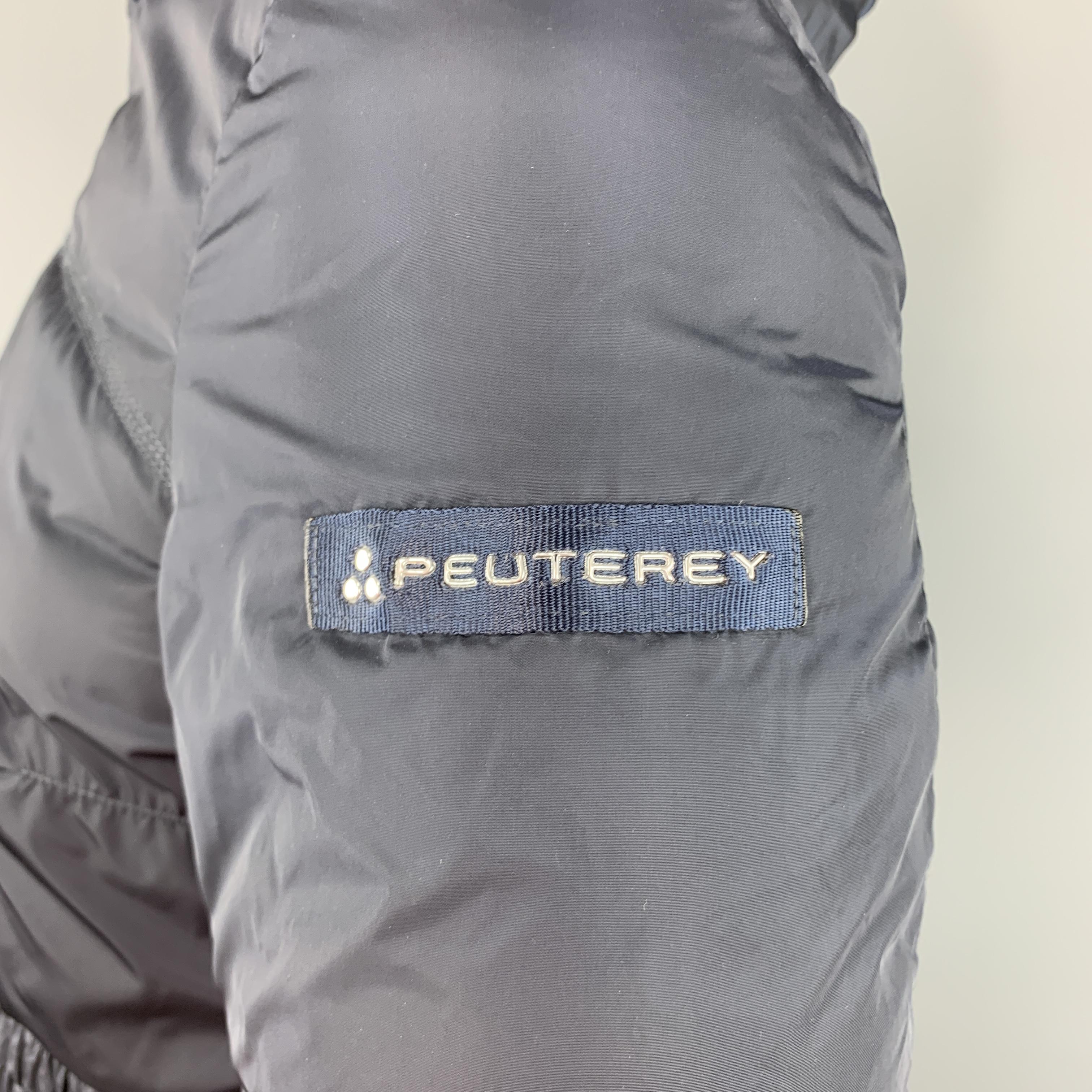 PEUTEREY Size XL Navy Polyamide Quilted Down Filled Faux Fur Reversible Long Coa In Excellent Condition In San Francisco, CA