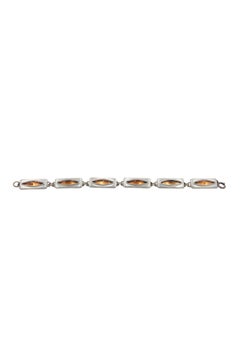 Jorgen Jensen 1950s Pewter Link Bracelet with Amber Glass Cabochons