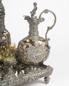 Pewter and Crystal Liqueur Set, 19th Century, Napoleon III Period.