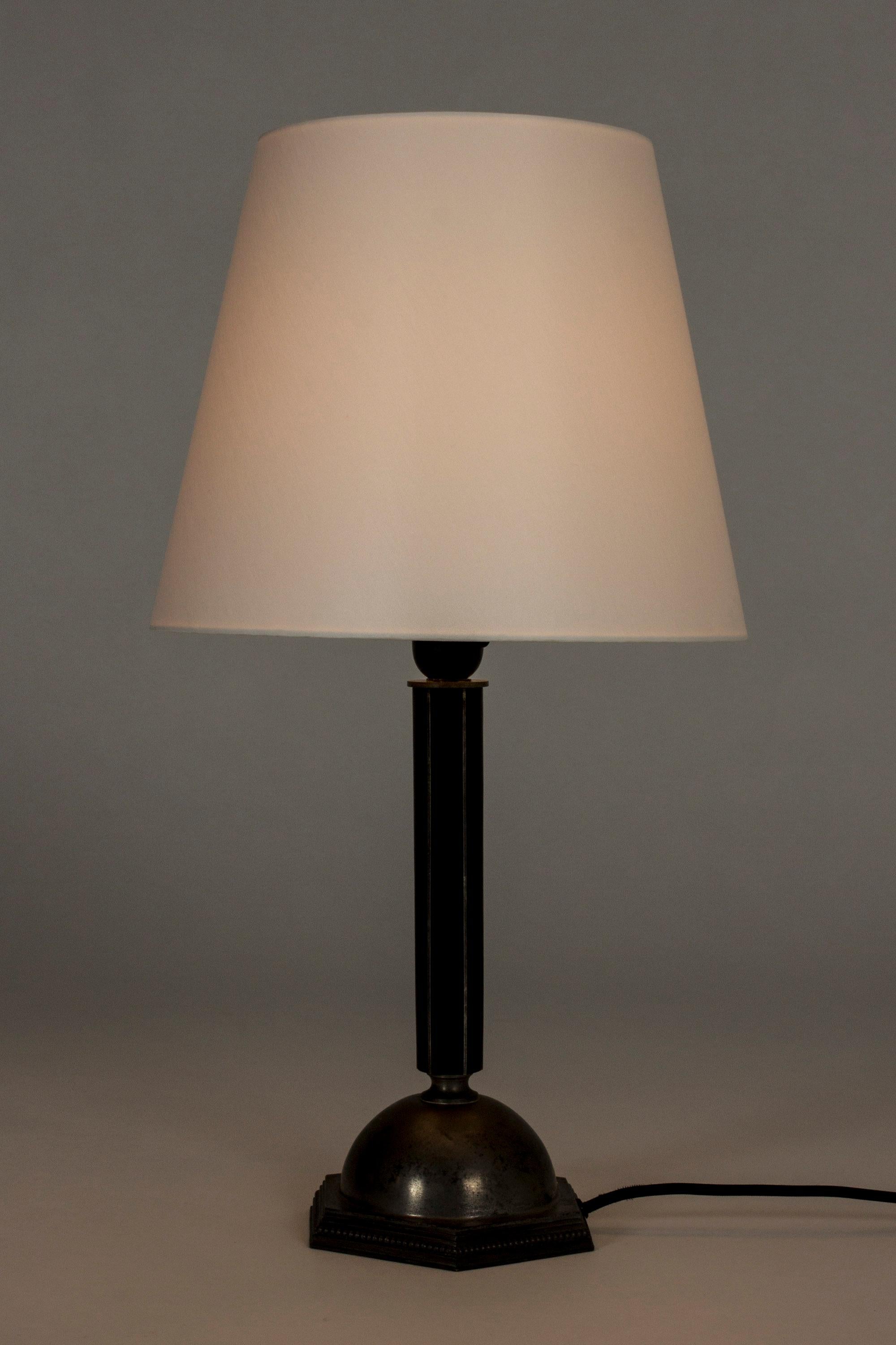 Scandinavian Modern Pewter and Ebony Table Lamp from C. G. Hallberg For Sale