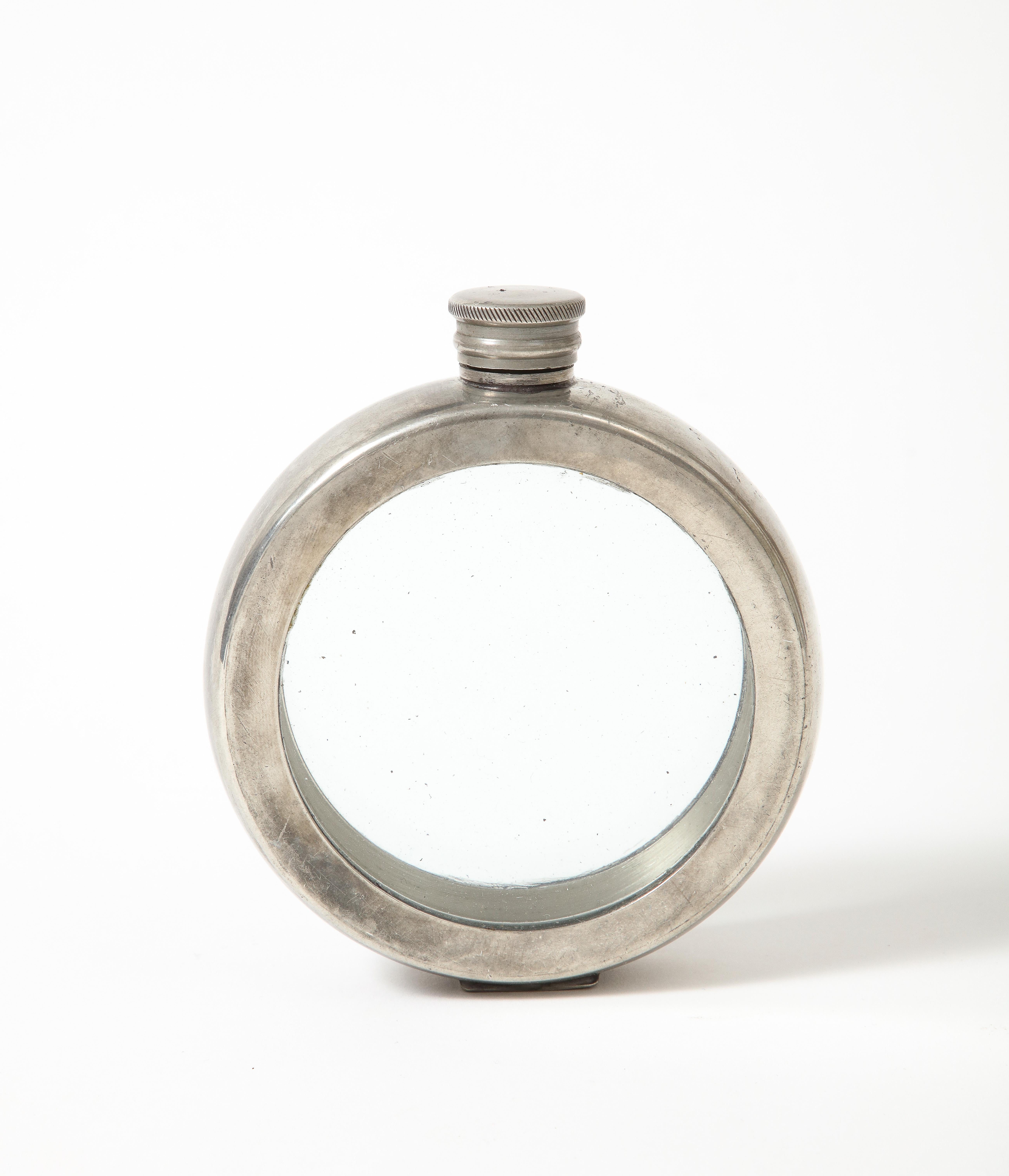 English Pewter and Glass Flask, England, 20th C.
