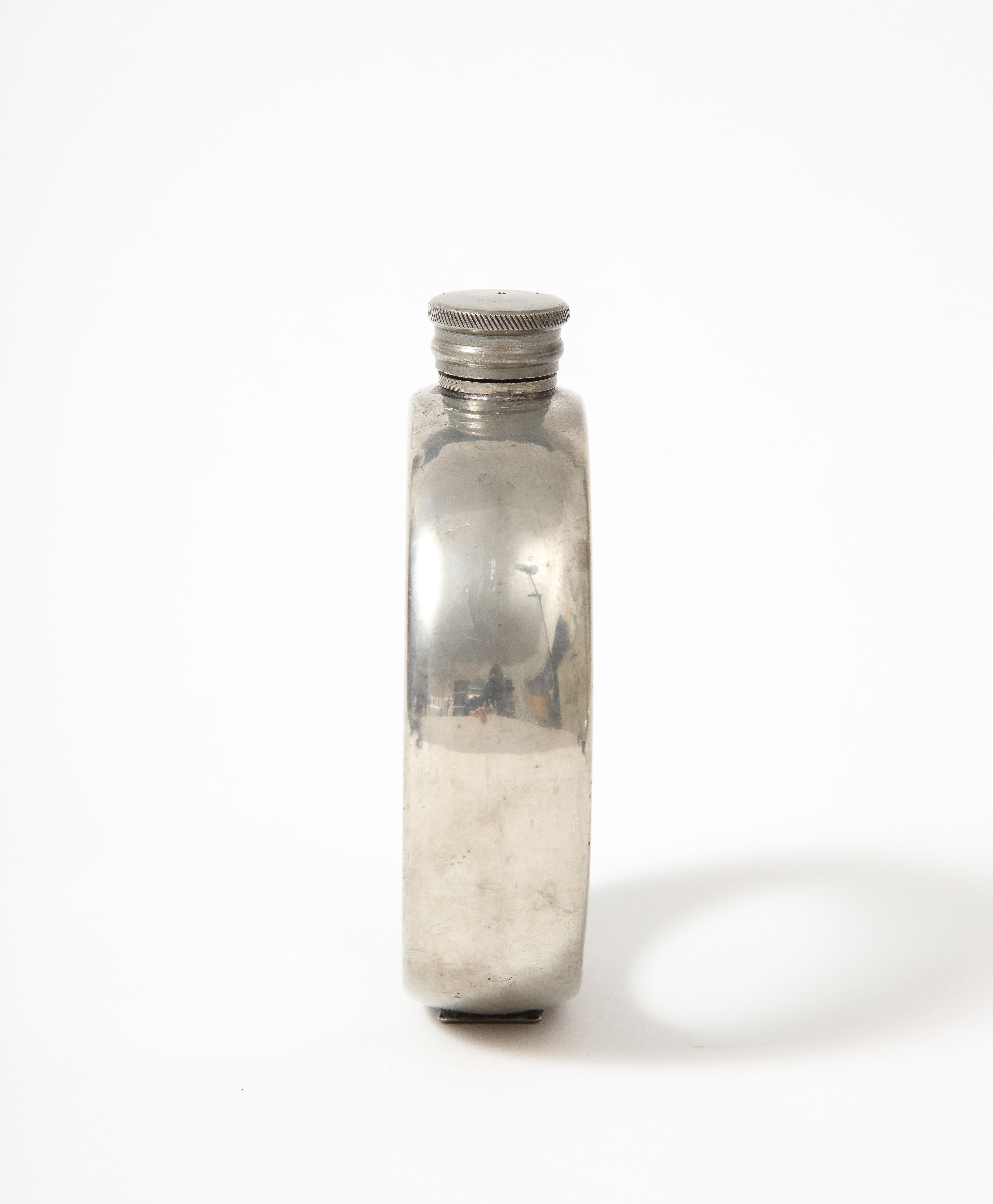 Early 20th Century Pewter and Glass Flask, England, 20th C.