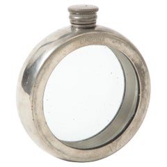 Antique Pewter and Glass Flask, England, 20th C.