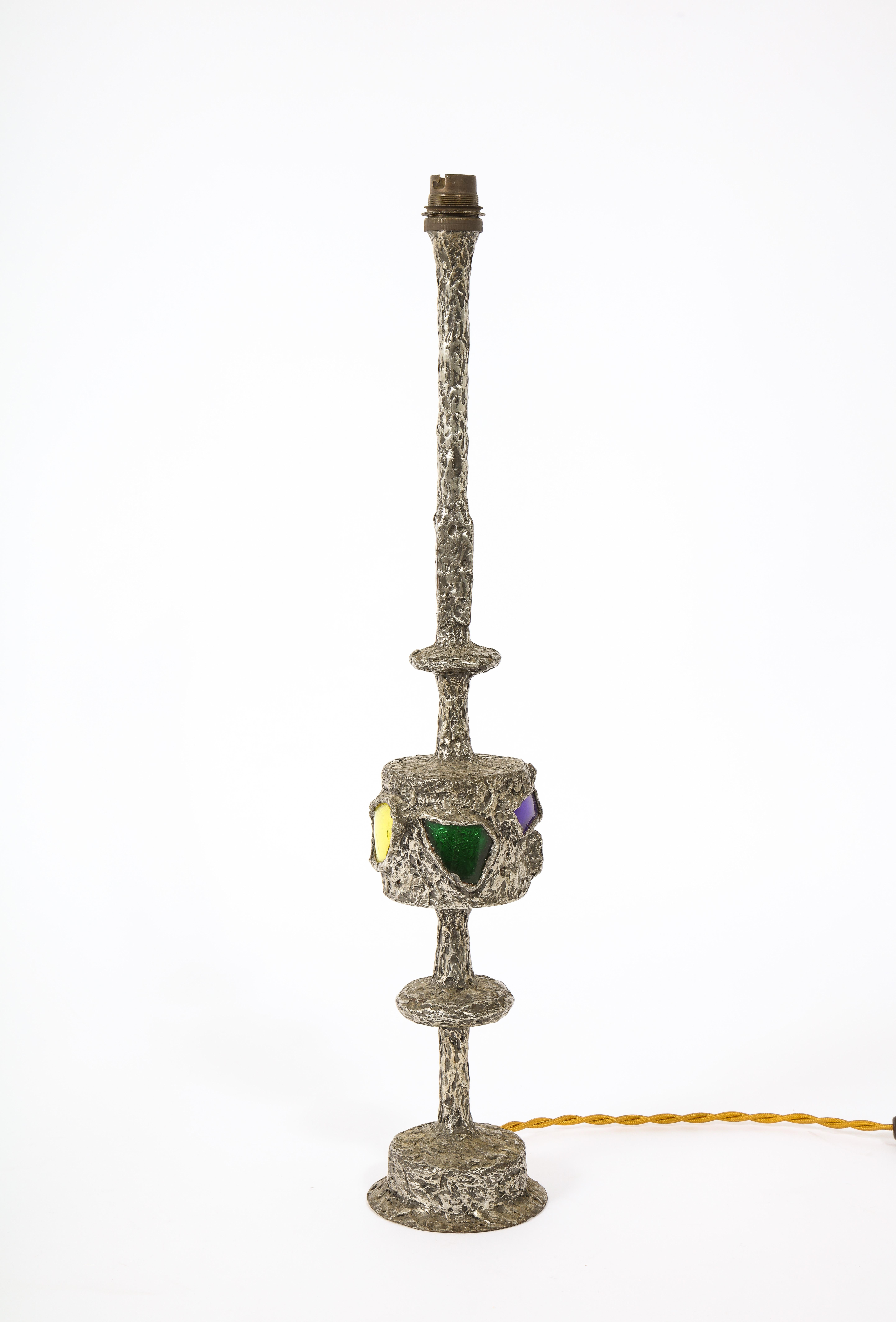 Lampe de bureau en étain et verre d'art de R. Trameau, France, années 1960 en vente 1