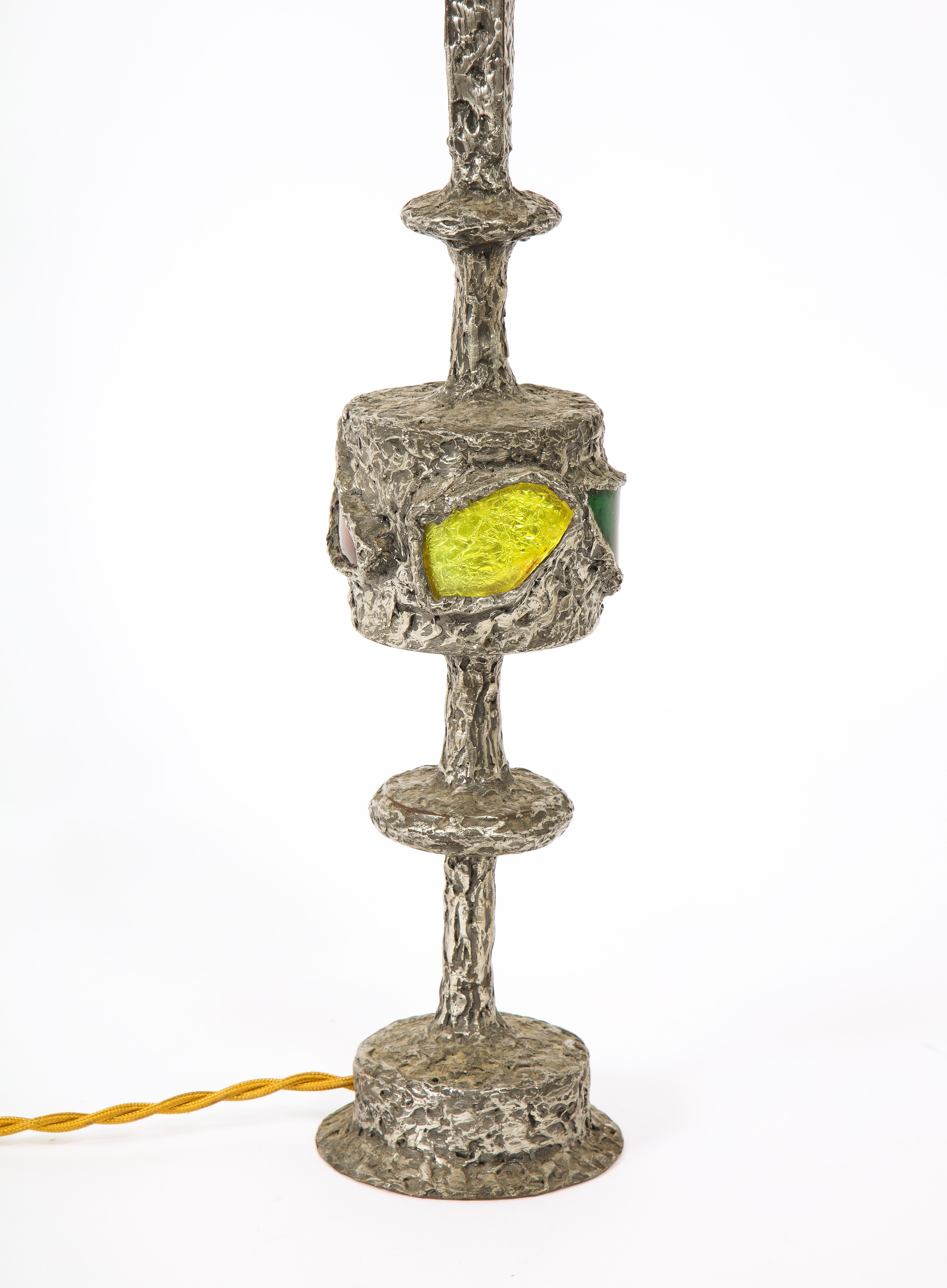 Lampe de bureau en étain et verre d'art de R. Trameau, France, années 1960 en vente 2
