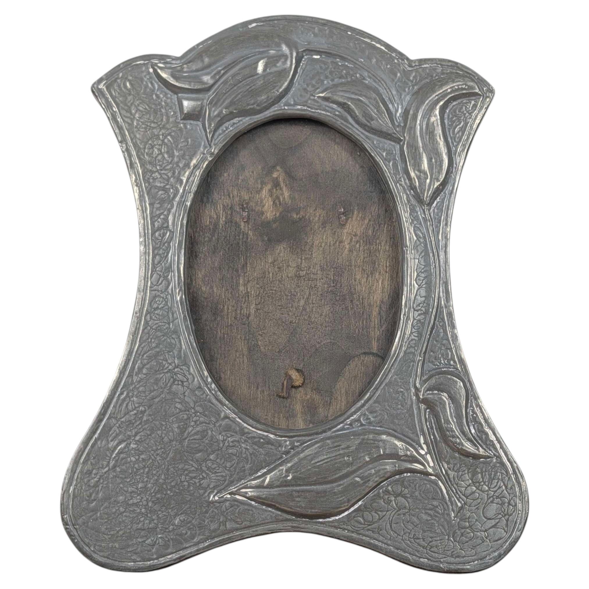 Pewter Art Nouveau Picture Frame with Stylised Tulip Motif, Circa 1900