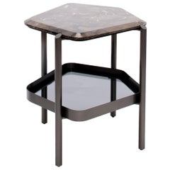 Pewter Base with Brown Marble Top Gem Shaped Side Table, Giorgetti