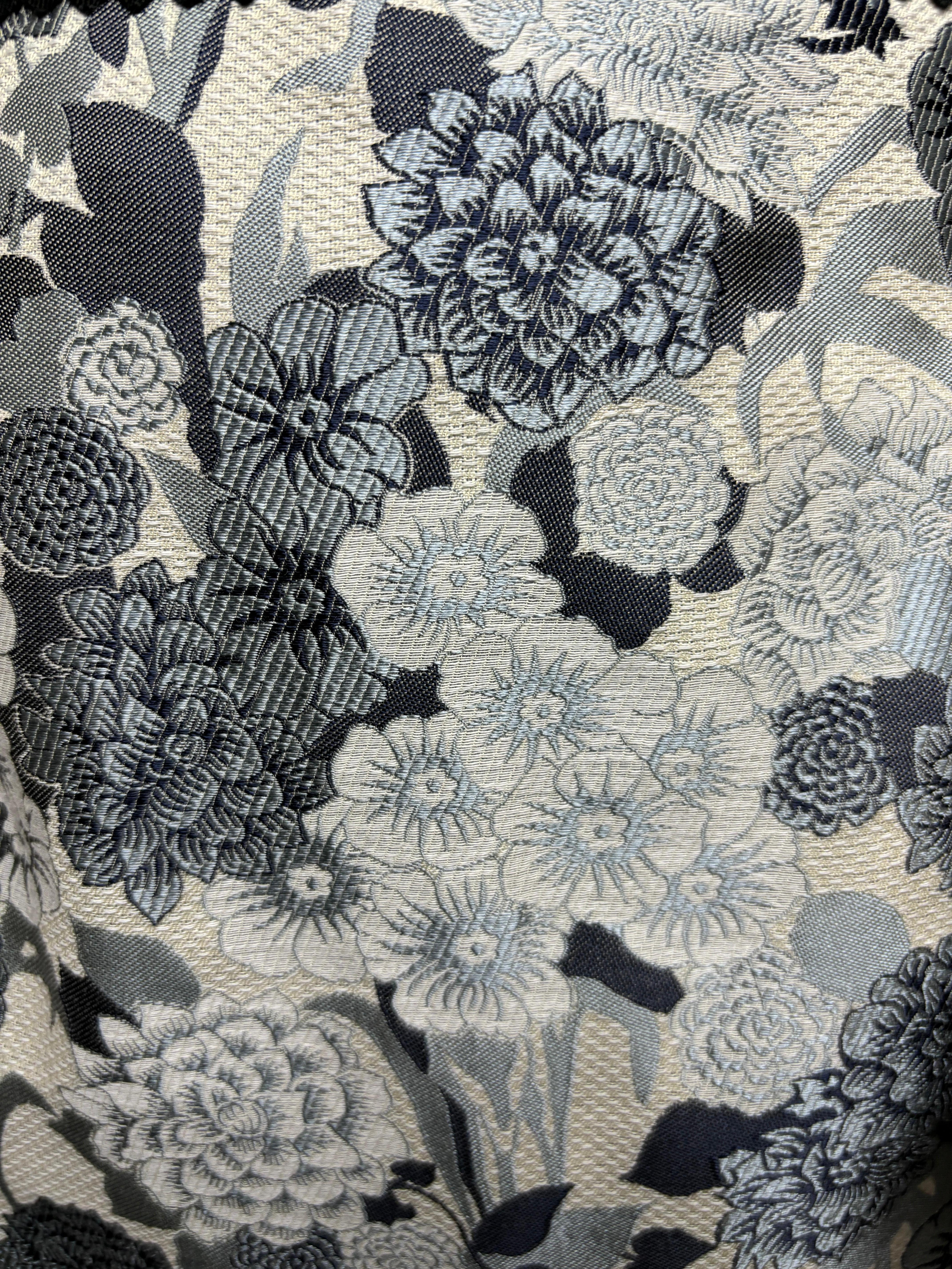 Pewter, Blue, Black, and White Original Floral Skirt Suit For Sale 5